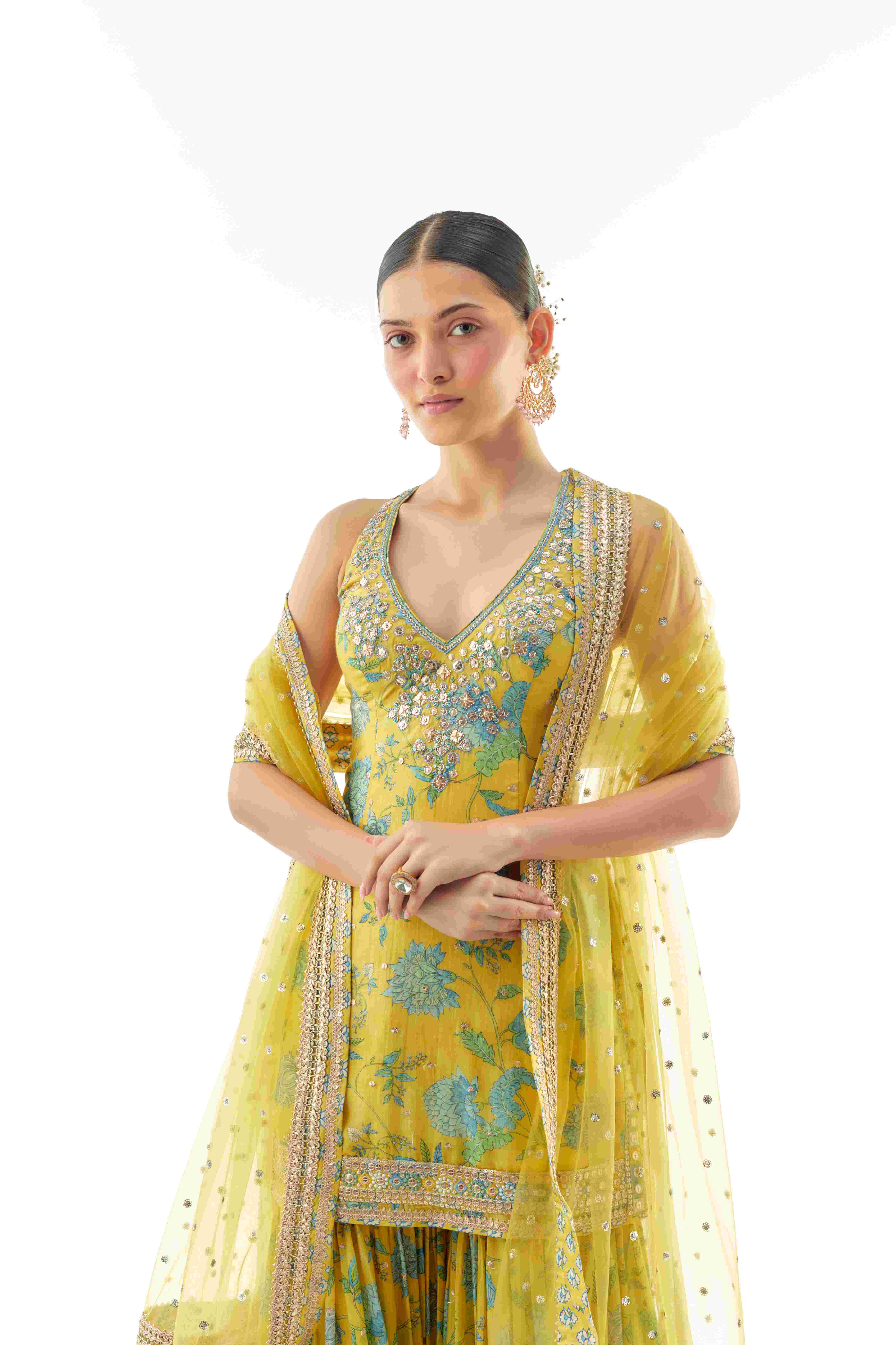 A model showcasing Dhvanika Halter Set by Gopi Vaid from Gopi Vaid's collection