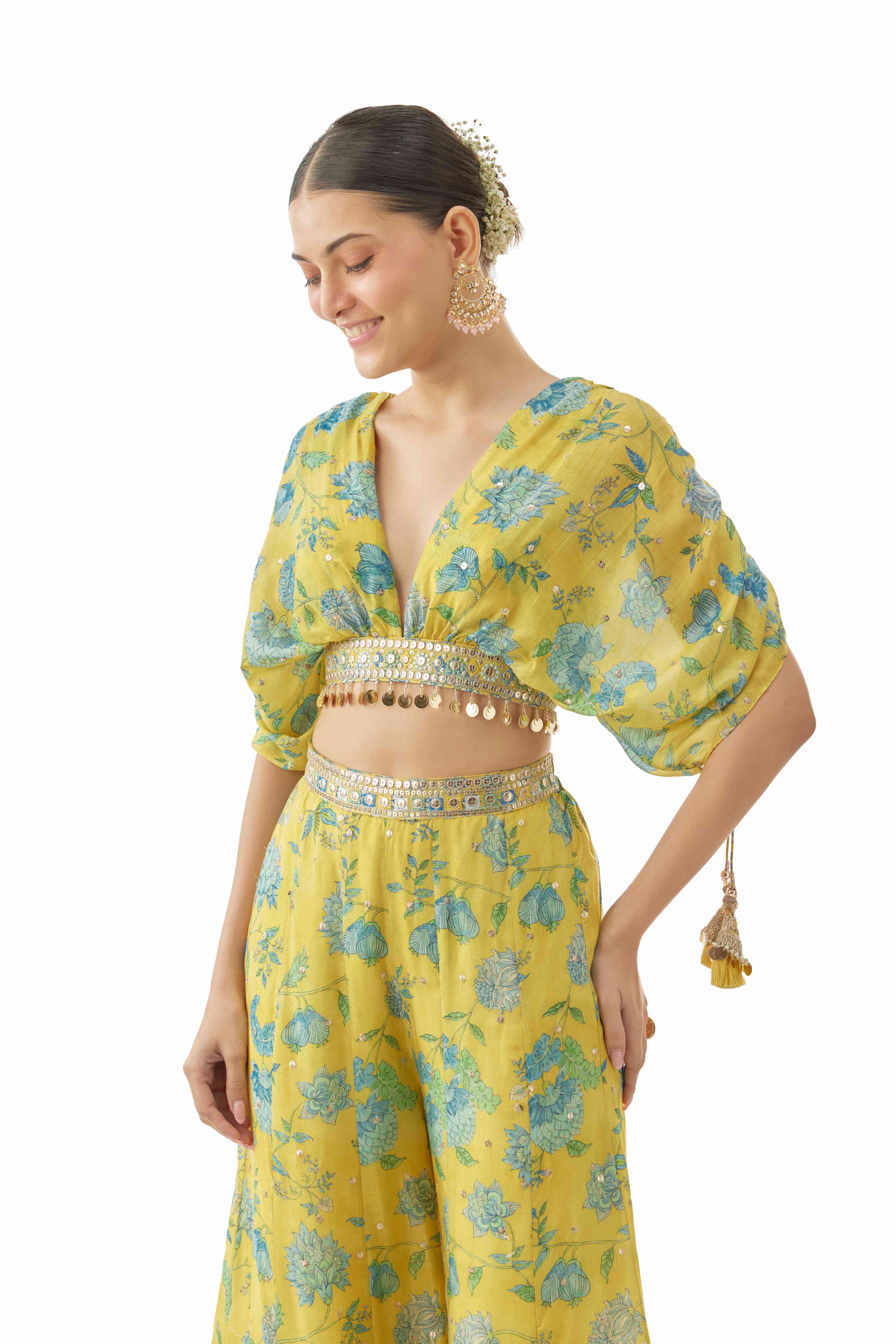 A model showcasing Shivani Georgette Pant Set by Gopi Vaid from Gopi Vaid's collection