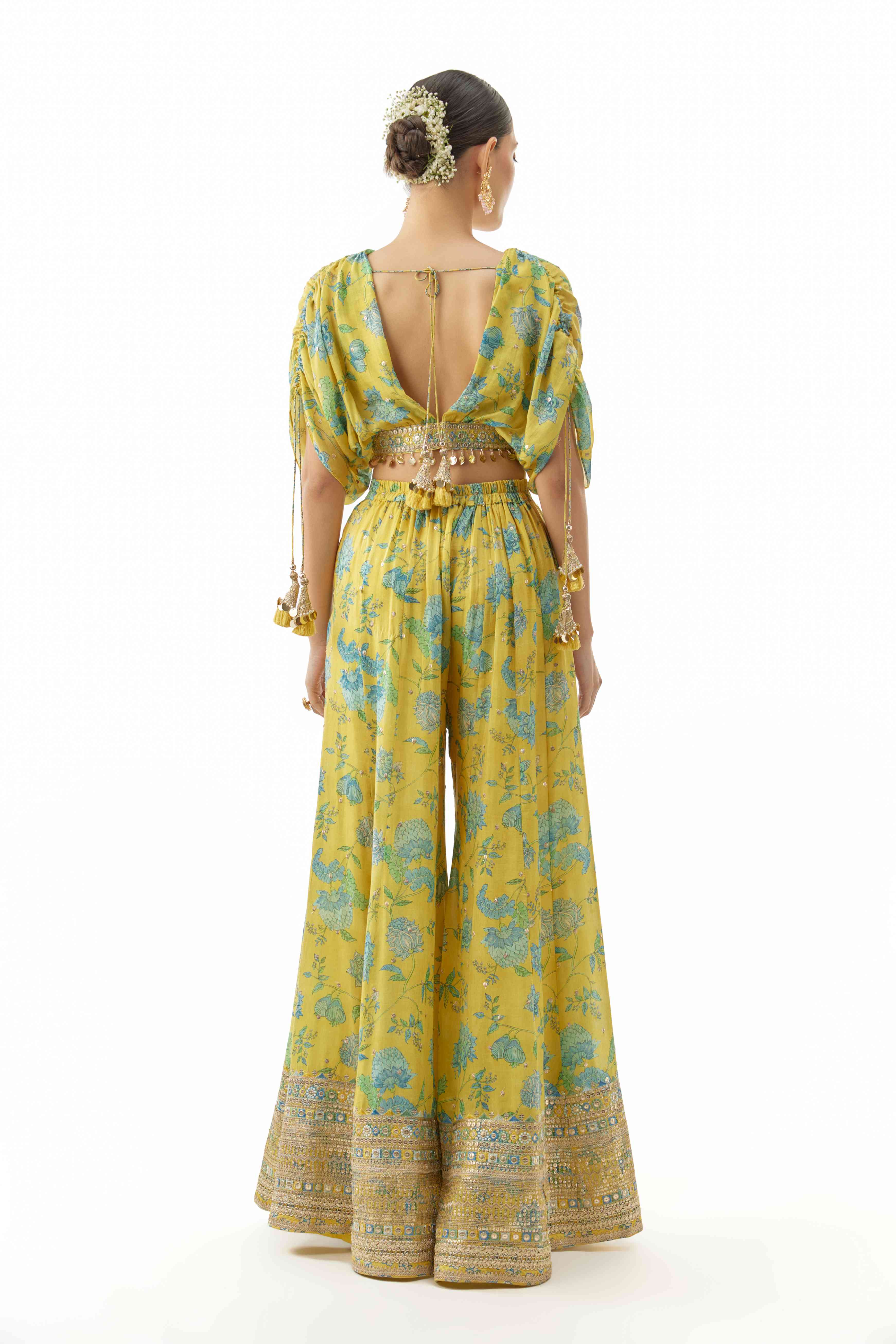 A model showcasing Shivani Georgette Pant Set by Gopi Vaid from Gopi Vaid's collection