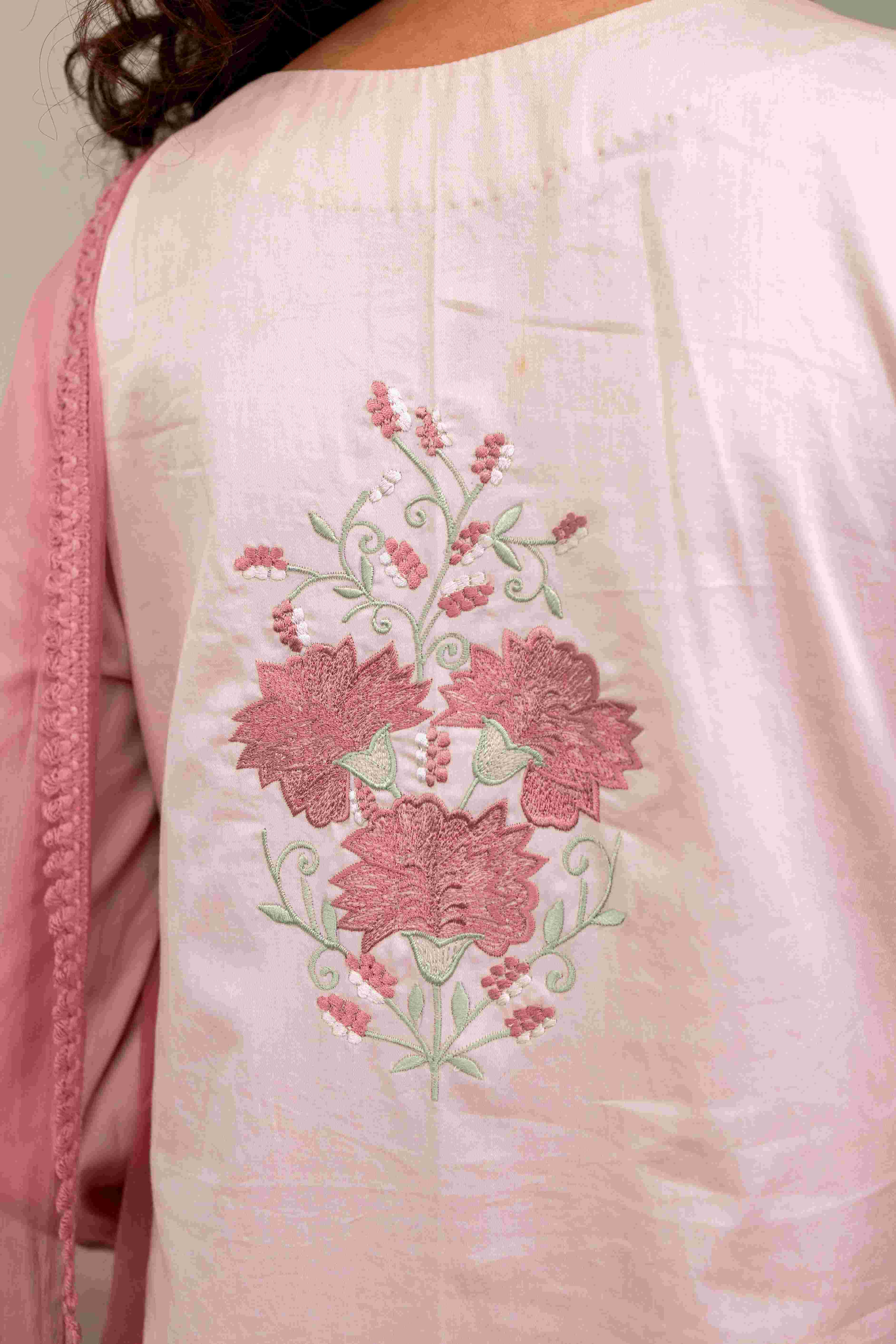 A model showcasing Gulab Pink Three Piece Set by Gaamya from Gaamya's collection