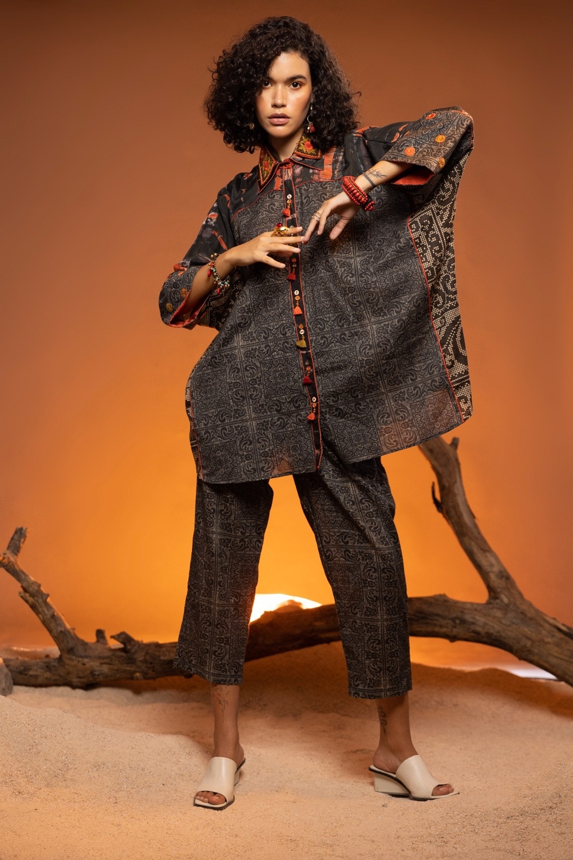 A model showcasing Black Sheesham Shirt Feature image by Capisvirleo from Capisvirleo's collection