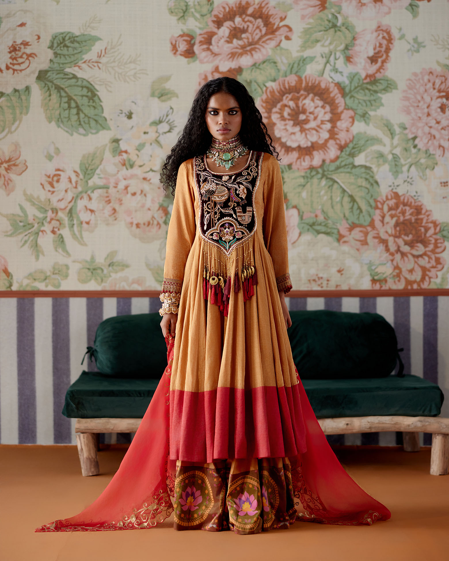 A model showcasing Orange Anarkali And Sharara Set Feature image by Pooja Singhal from Pooja Singhal's collection