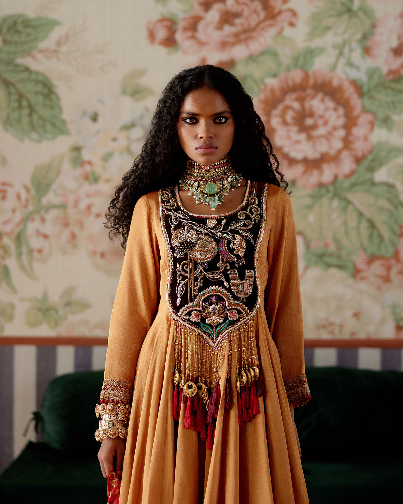 A model showcasing Orange Anarkali And Sharara Set by Pooja Singhal from Pooja Singhal's collection