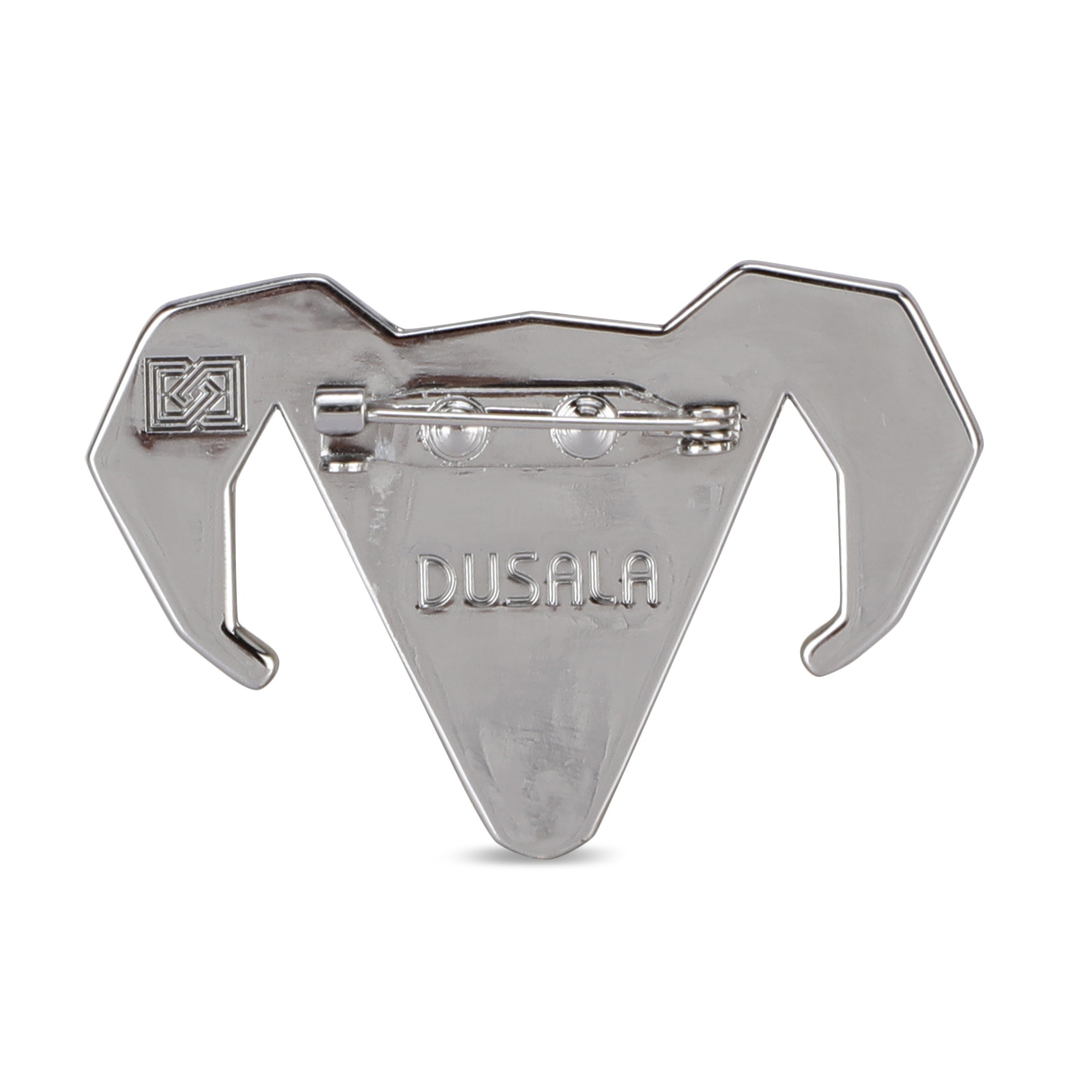 A model showcasing Silver Toned Alloy Ram Brooch by Dusala from Dusala's collection A model showcasing Silver Toned Alloy Ram Brooch by Dusala from Dusala's collection