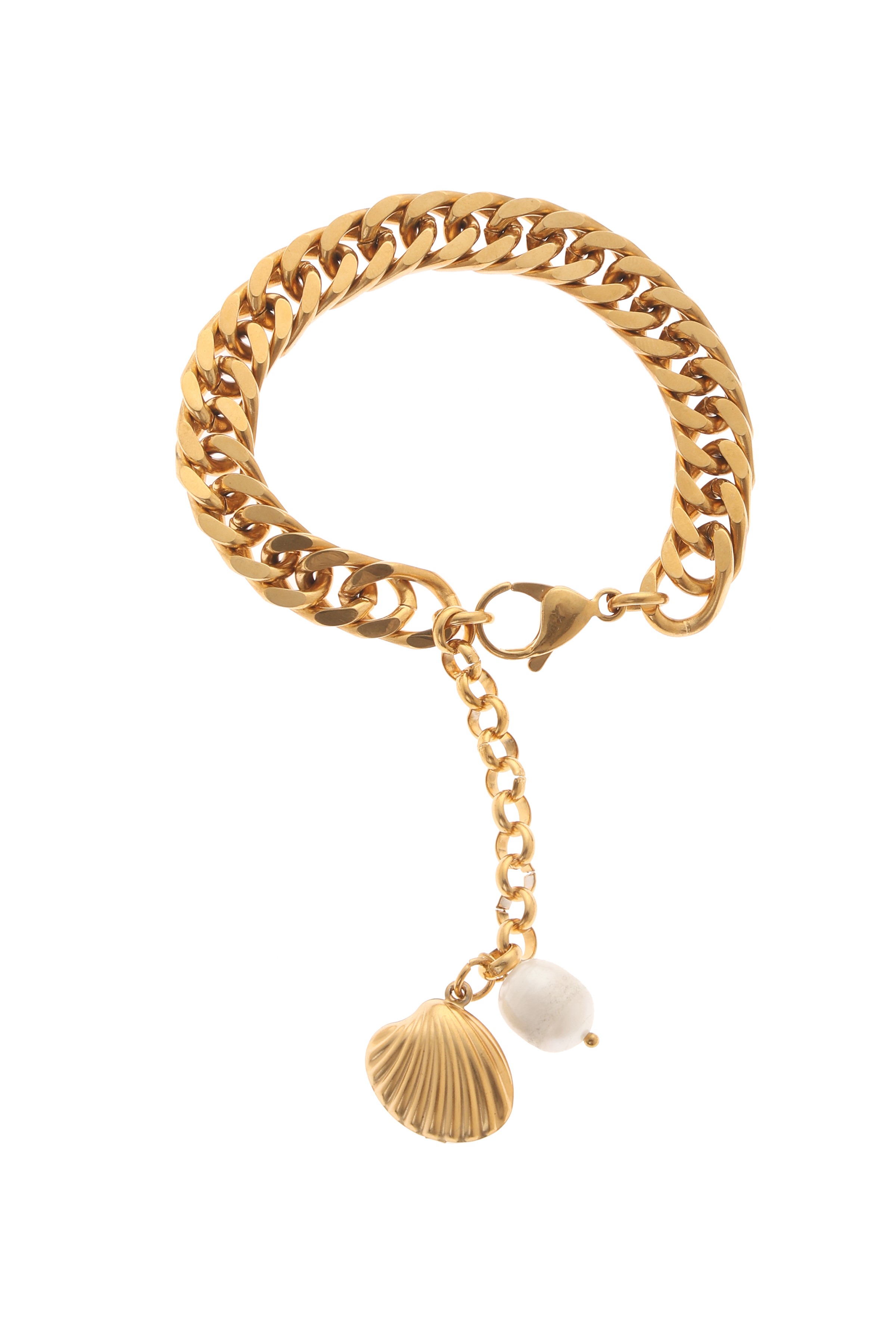 A model showcasing Shell Chic Braclet by Dusala from Dusala's collection A model showcasing Shell Chic Braclet by Dusala from Dusala's collection