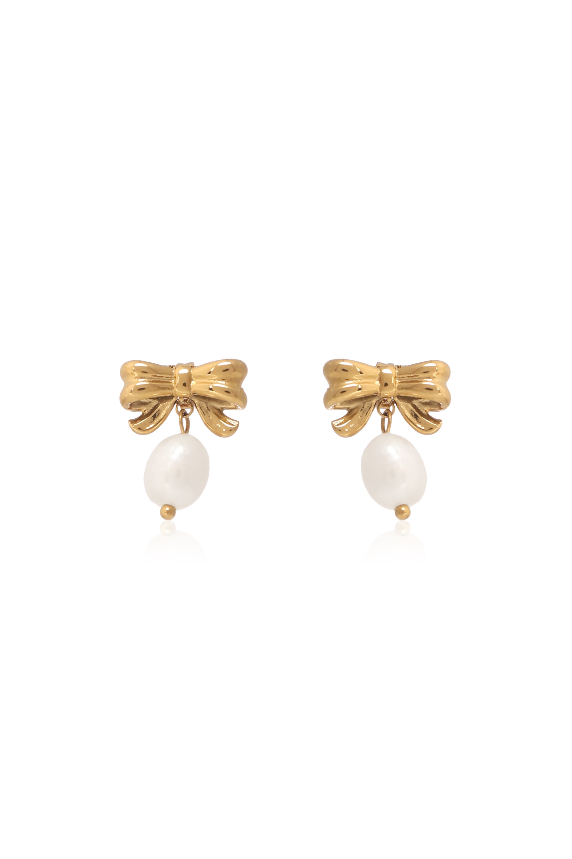 A model showcasing Bow Charm Dang Earrings by Dusala from Dusala's collection A model showcasing Bow Charm Dang Earrings by Dusala from Dusala's collection