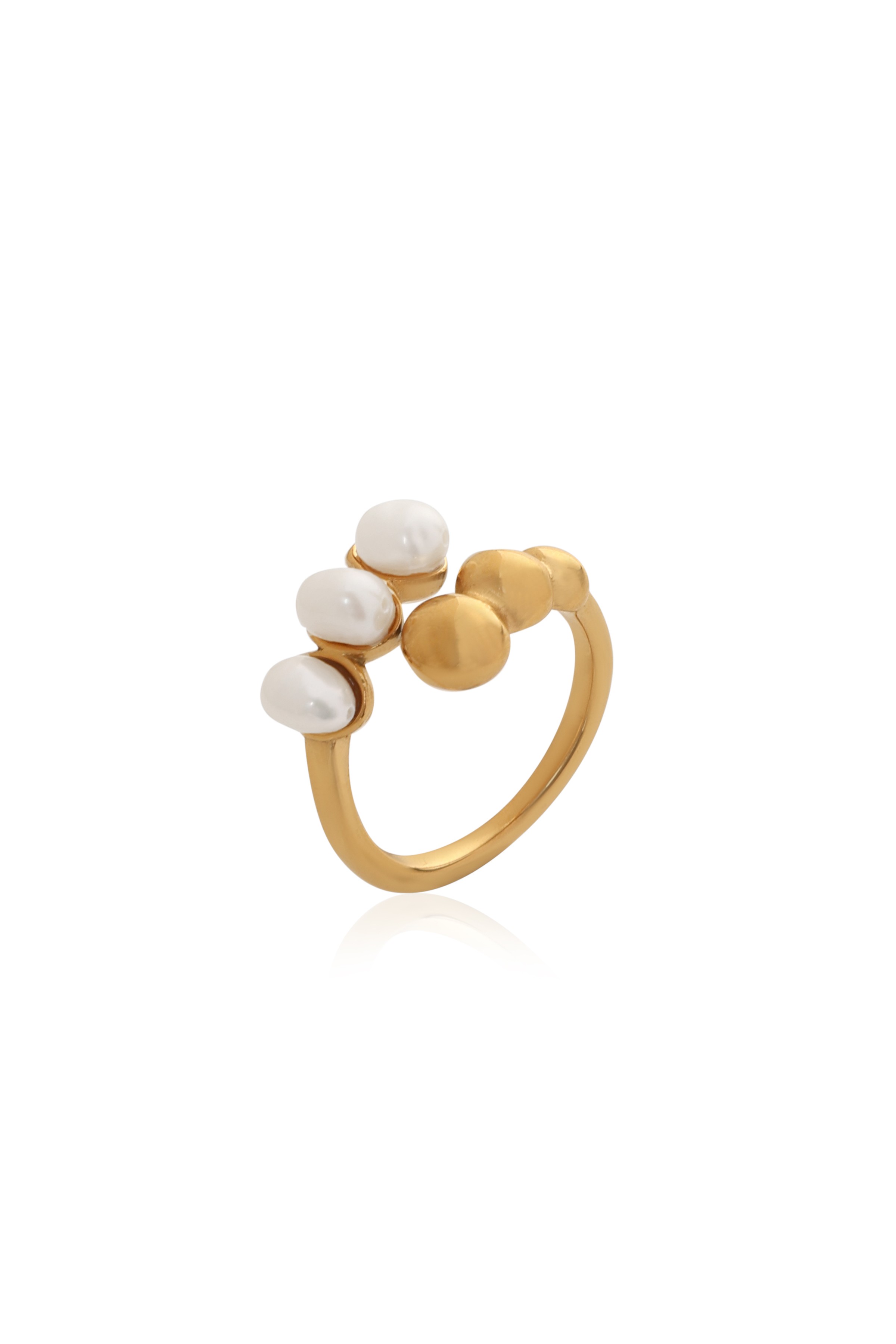 A model showcasing Trendy Pearl Ring by Dusala from Dusala's collection A model showcasing Trendy Pearl Ring by Dusala from Dusala's collection
