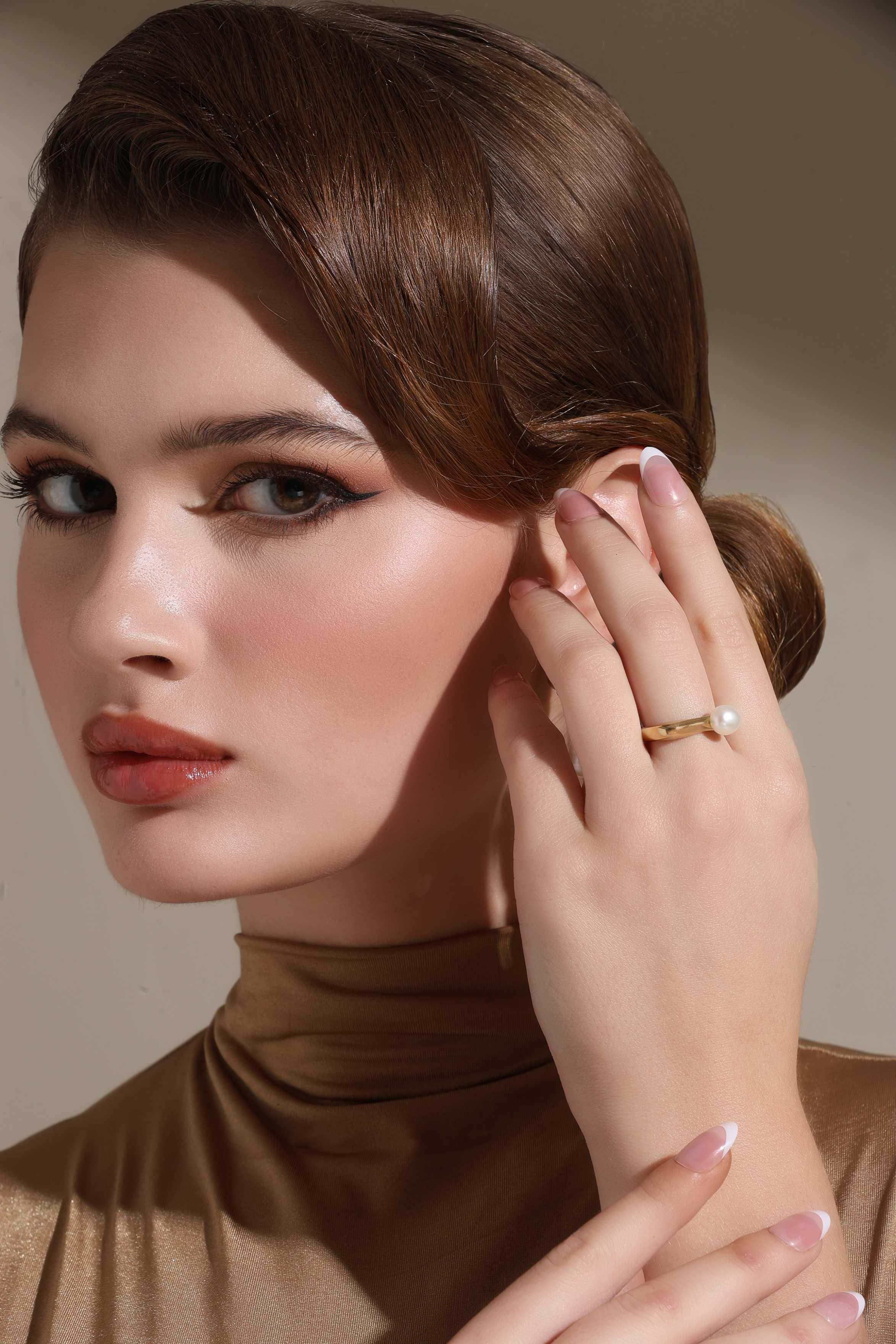 A model showcasing The Boho Ring by Dusala from Dusala's collection