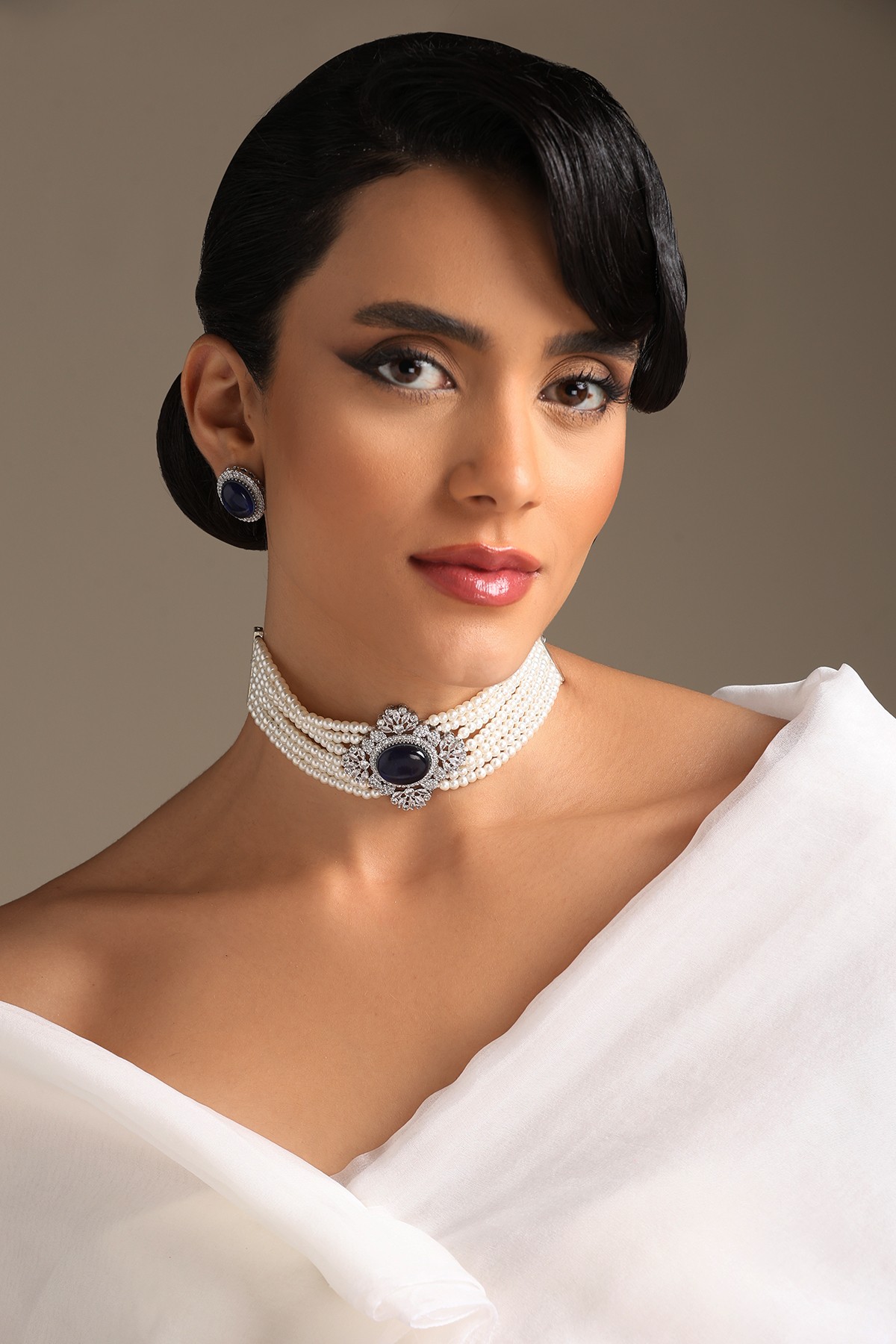 A model showcasing Blue Pearl Choker Feature image by Dusala from Dusala's collection