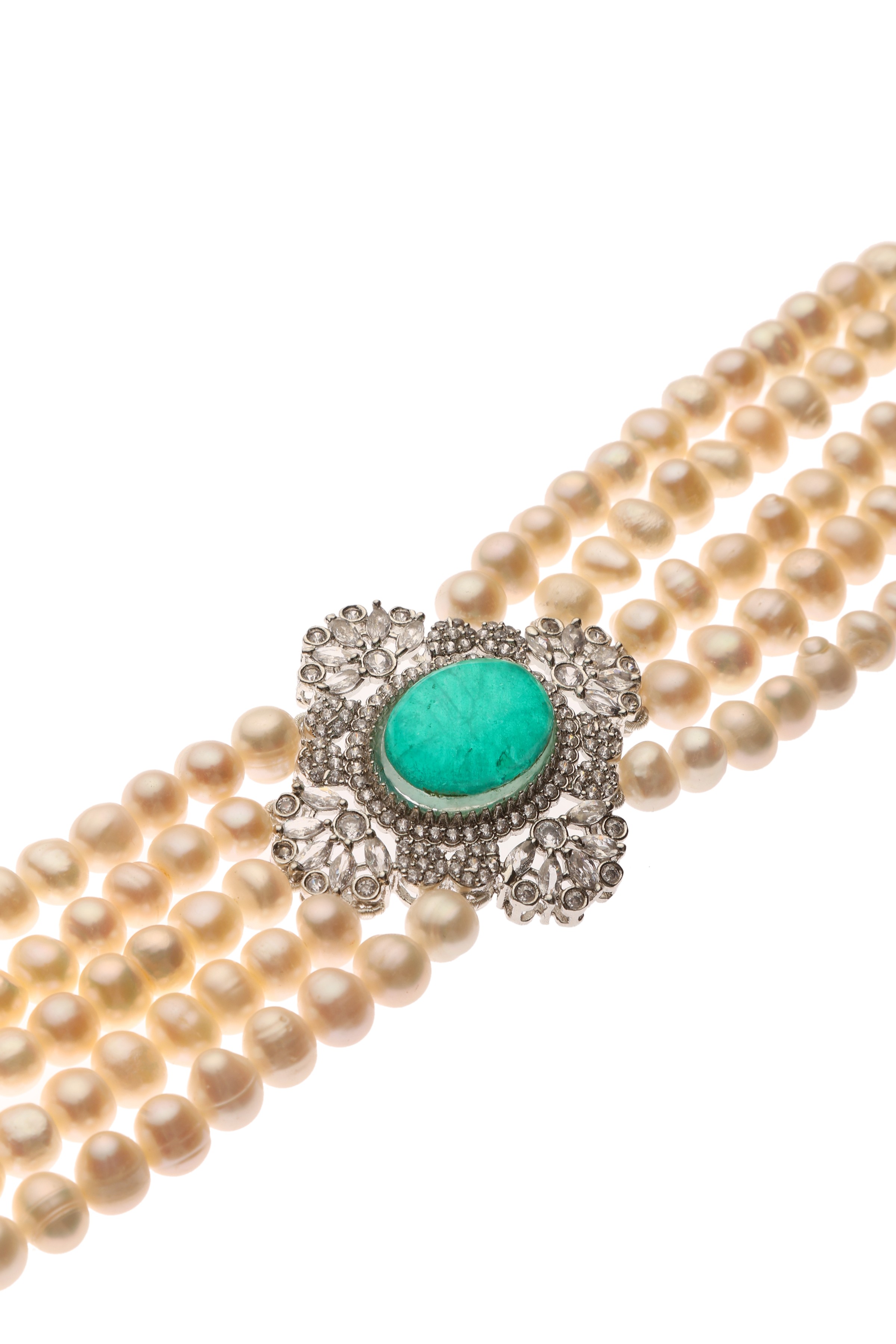 A model showcasing Green Pearl Choker Feature image by Dusala from Dusala's collection
