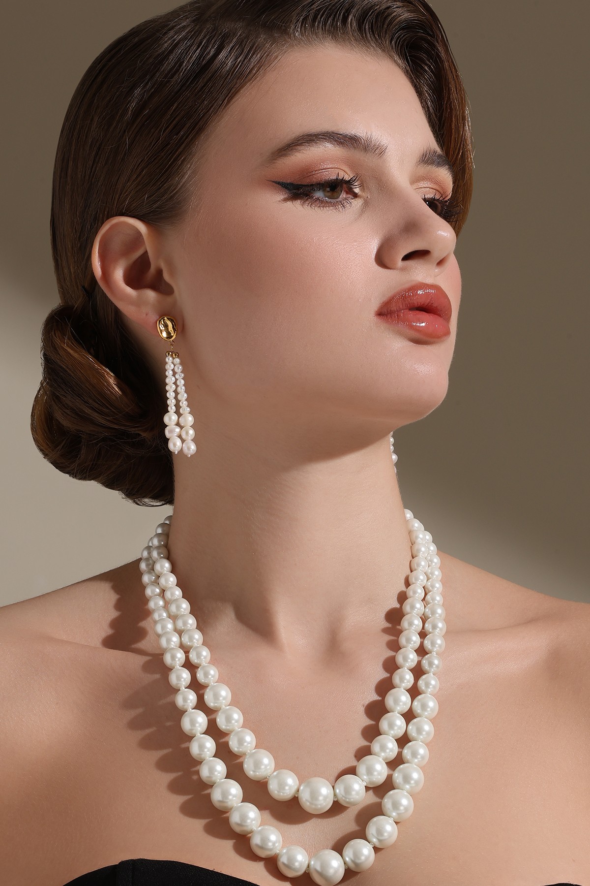 A model showcasing Double Trouble Necklace Feature image by Dusala from Dusala's collection