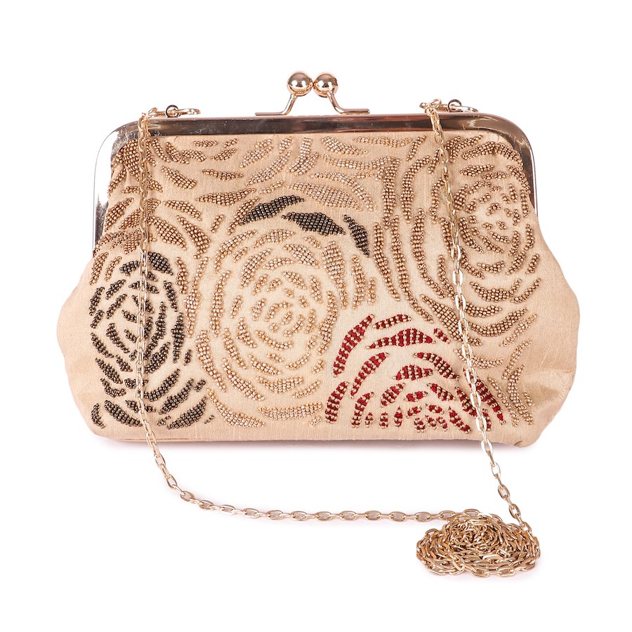 A model showcasing Beady Roses Batua Clutch Feature image by The Purple Sack from The Purple Sack's collection
