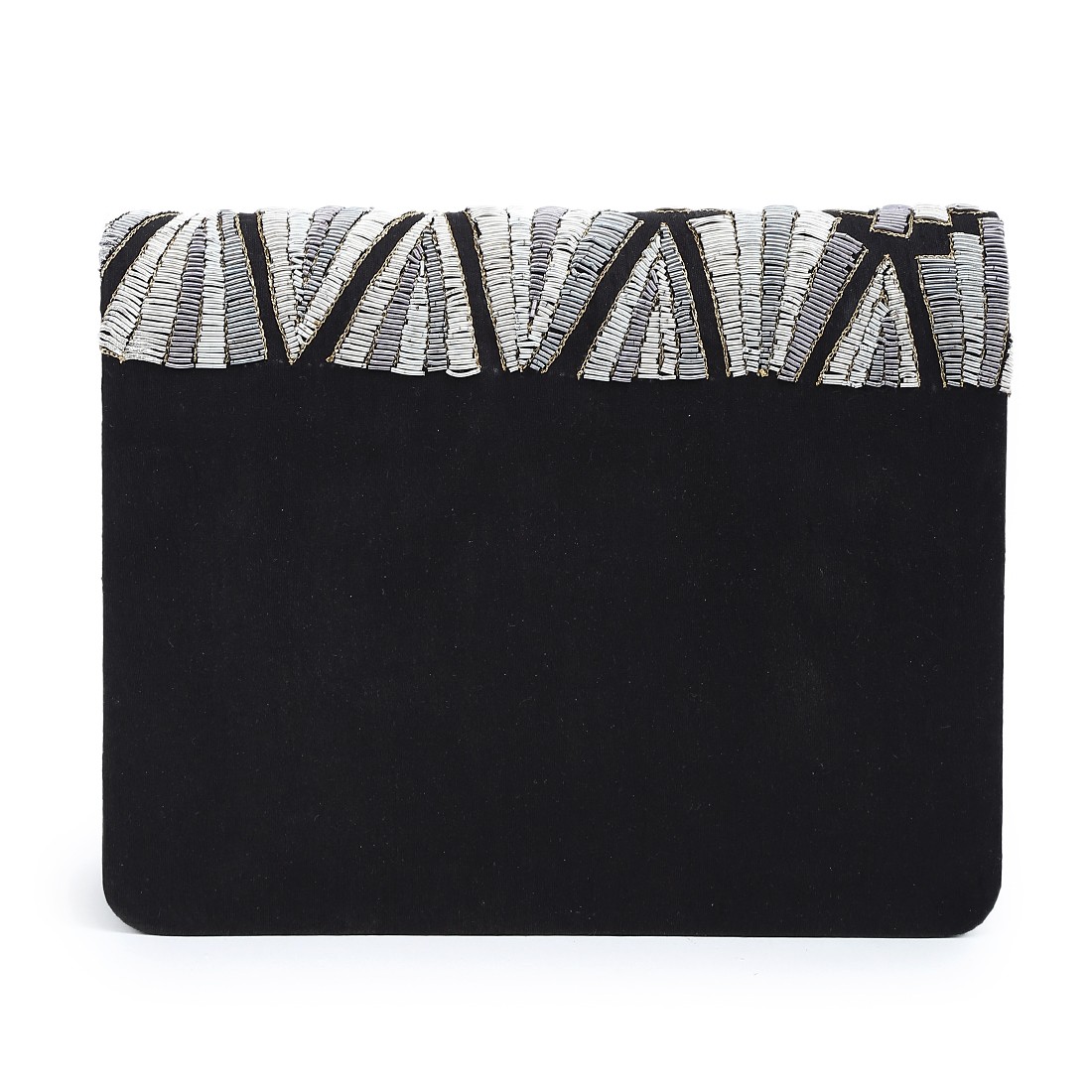 A model showcasing 50 Shades Of Silver Clutch by The Purple Sack from The Purple Sack's collection A model showcasing 50 Shades Of Silver Clutch by The Purple Sack from The Purple Sack's collection