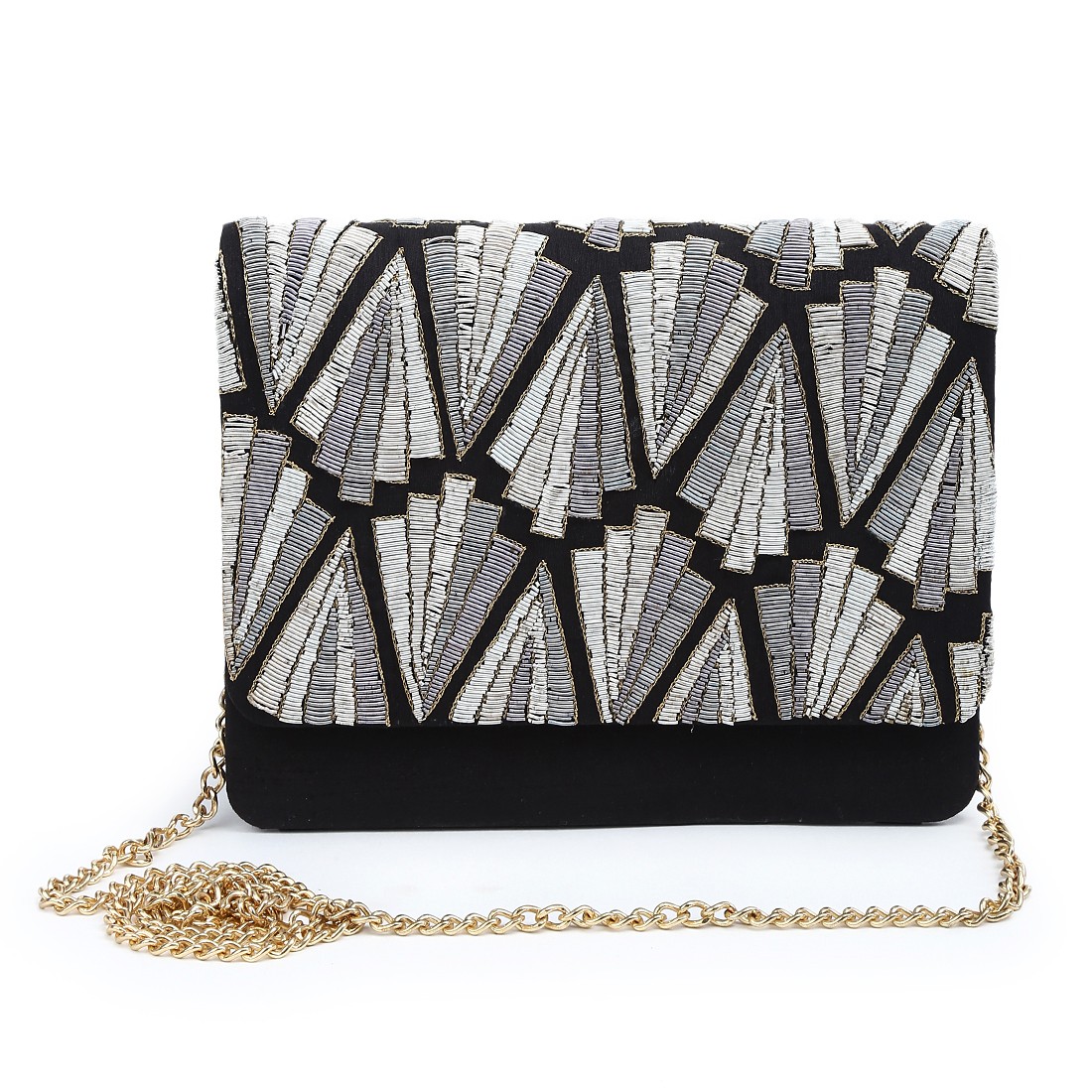 A model showcasing 50 Shades Of Silver Clutch Feature image by The Purple Sack from The Purple Sack's collection