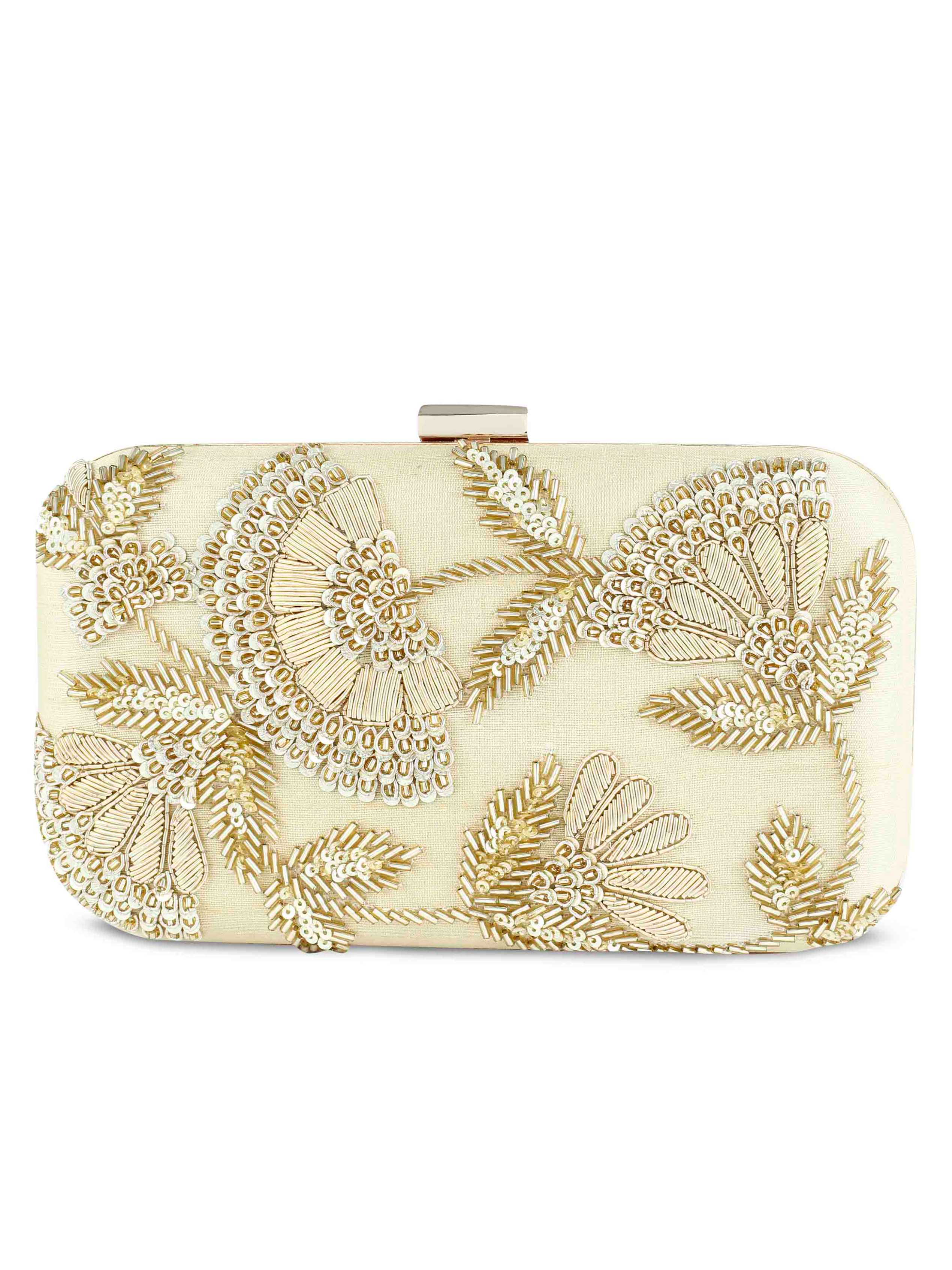 A model showcasing Golden Sunshine Box Clutch Feature image by The Purple Sack from The Purple Sack's collection
