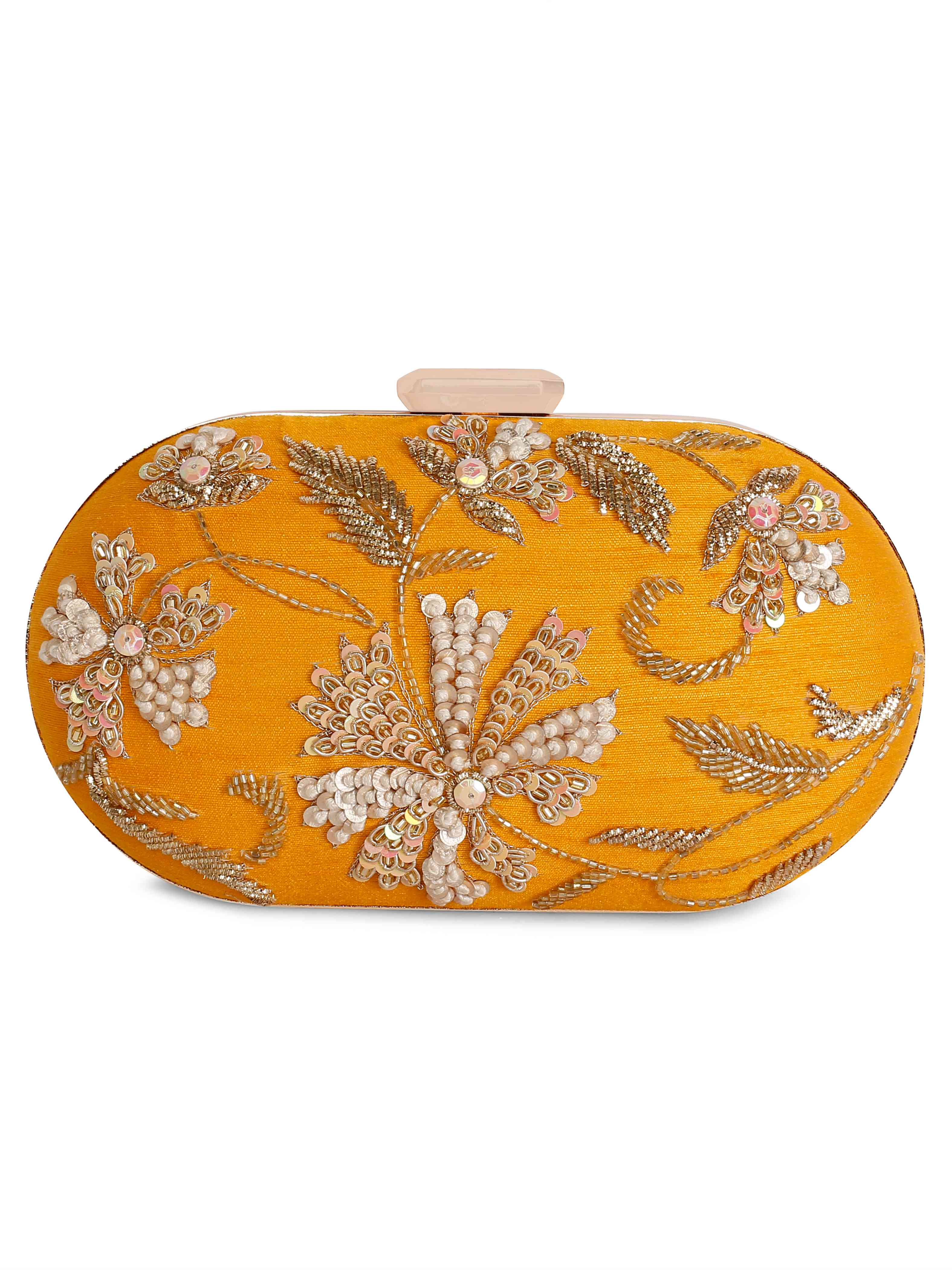A model showcasing Yellow Sunshine Clutch Feature image by The Purple Sack from The Purple Sack's collection