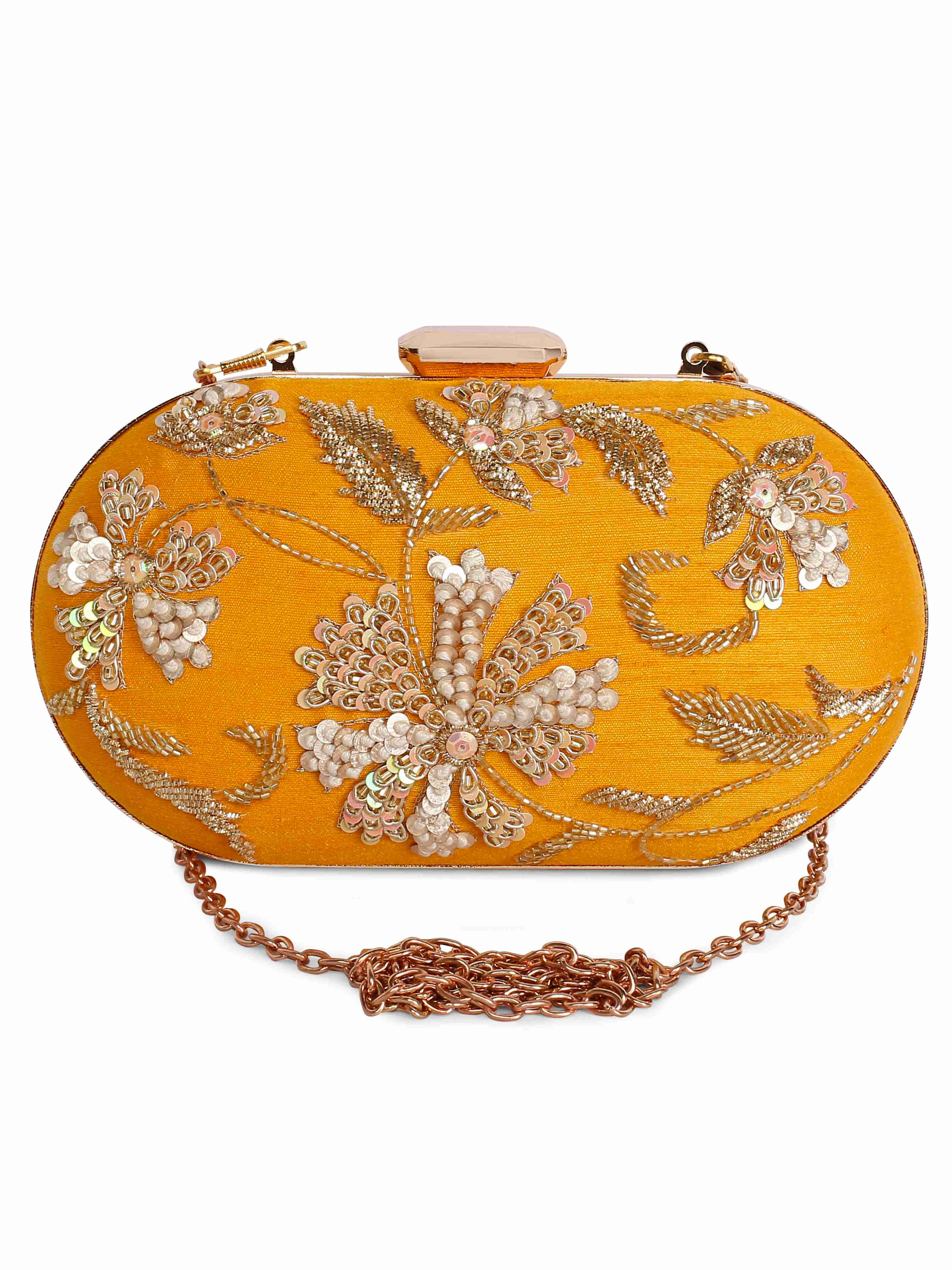 A model showcasing Yellow Sunshine Clutch by The Purple Sack from The Purple Sack's collection