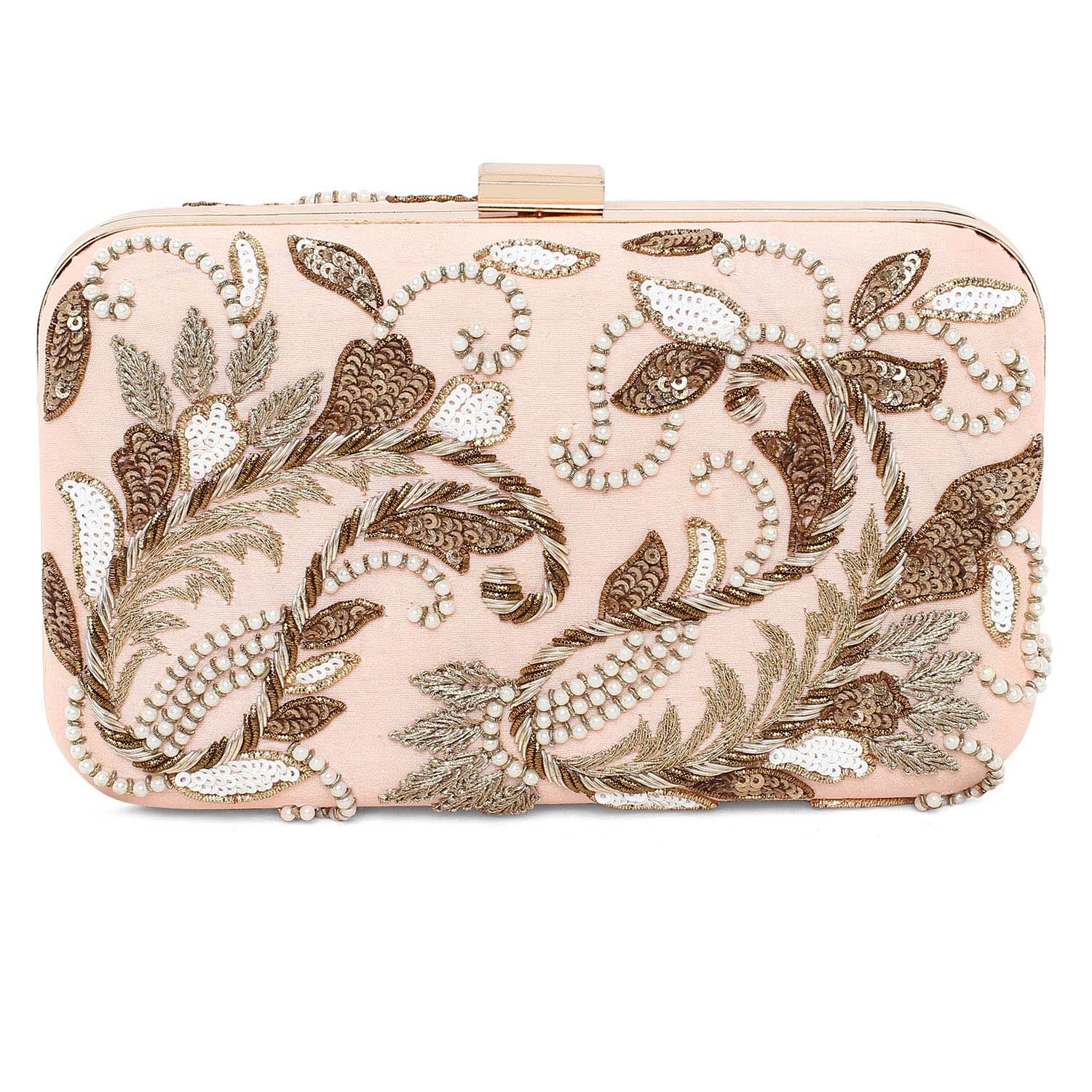 A model showcasing Peach Double Paisley Clutch Feature image by The Purple Sack from The Purple Sack's collection