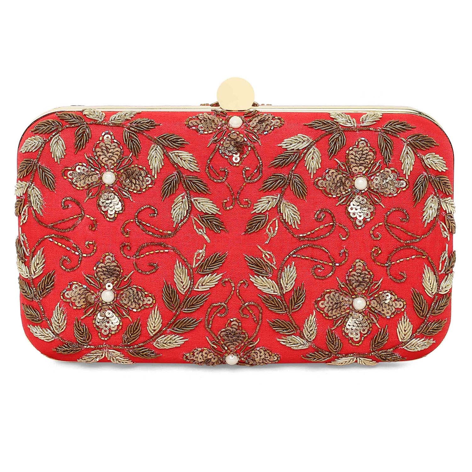 A model showcasing Red Rani Clutch Feature image by The Purple Sack from The Purple Sack's collection