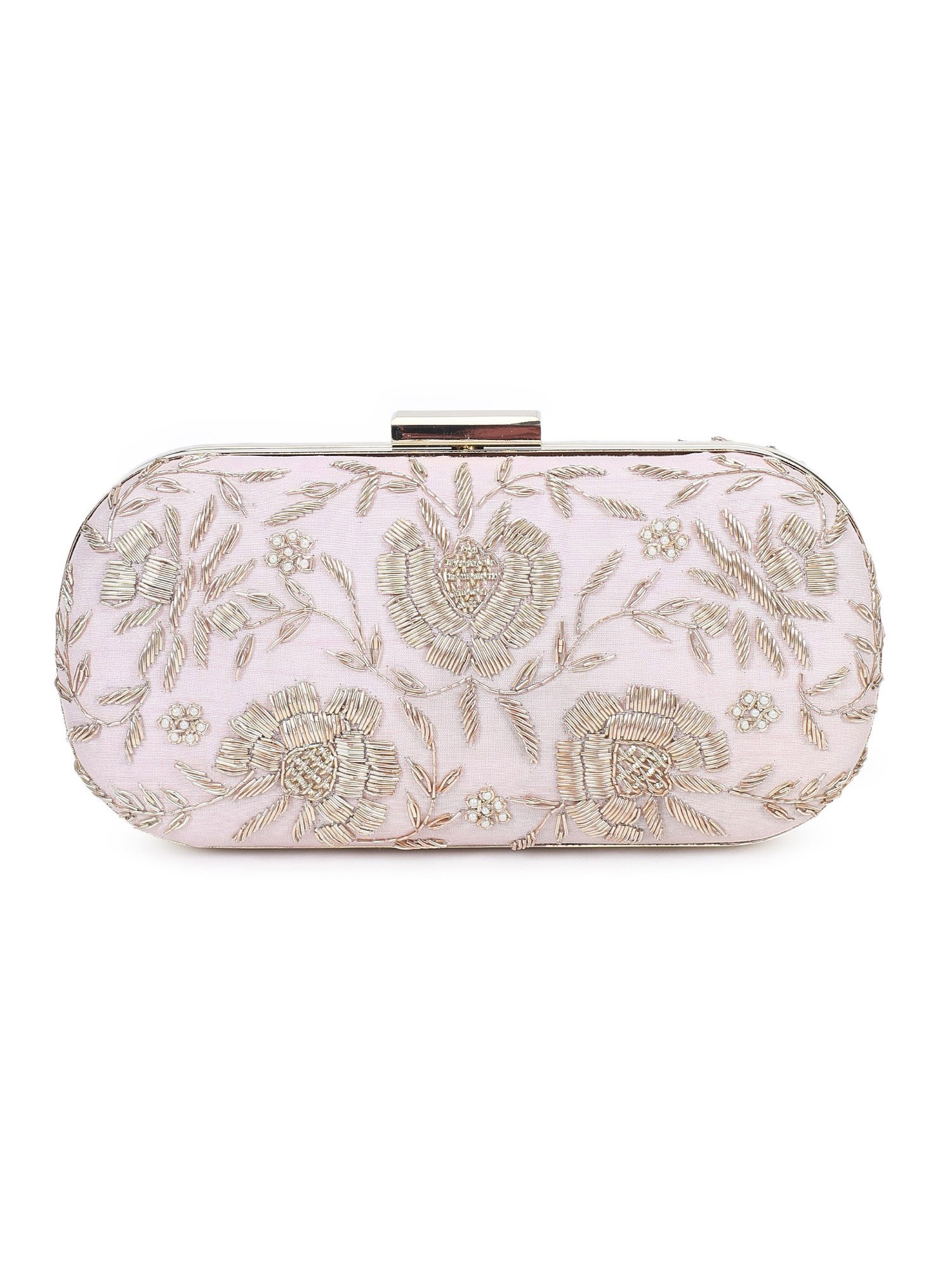 A model showcasing Pretty Pink Floral Clutch by The Purple Sack from The Purple Sack's collection