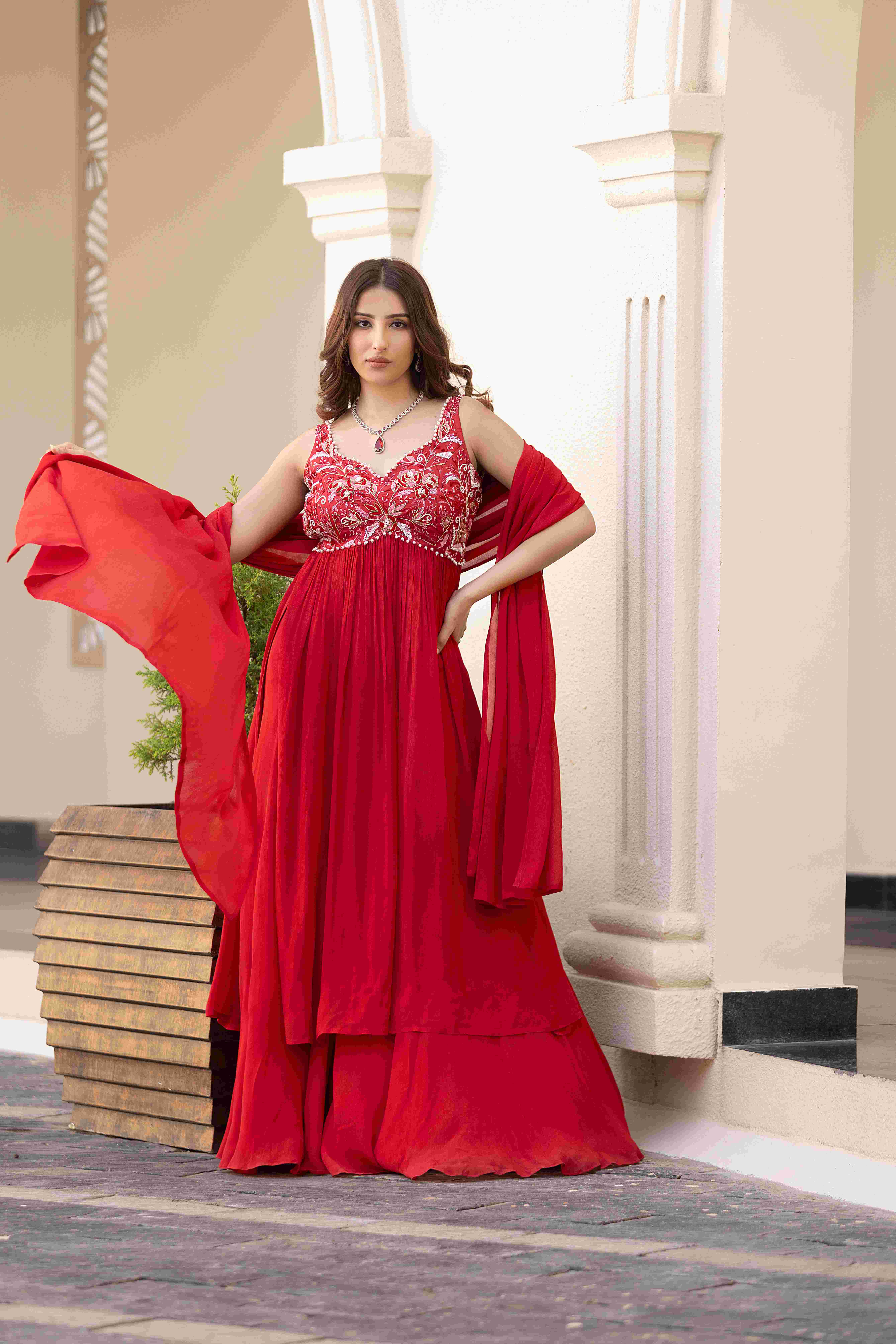 A model showcasing Almost A Promise Sharara Set by D And V from D And V's collection