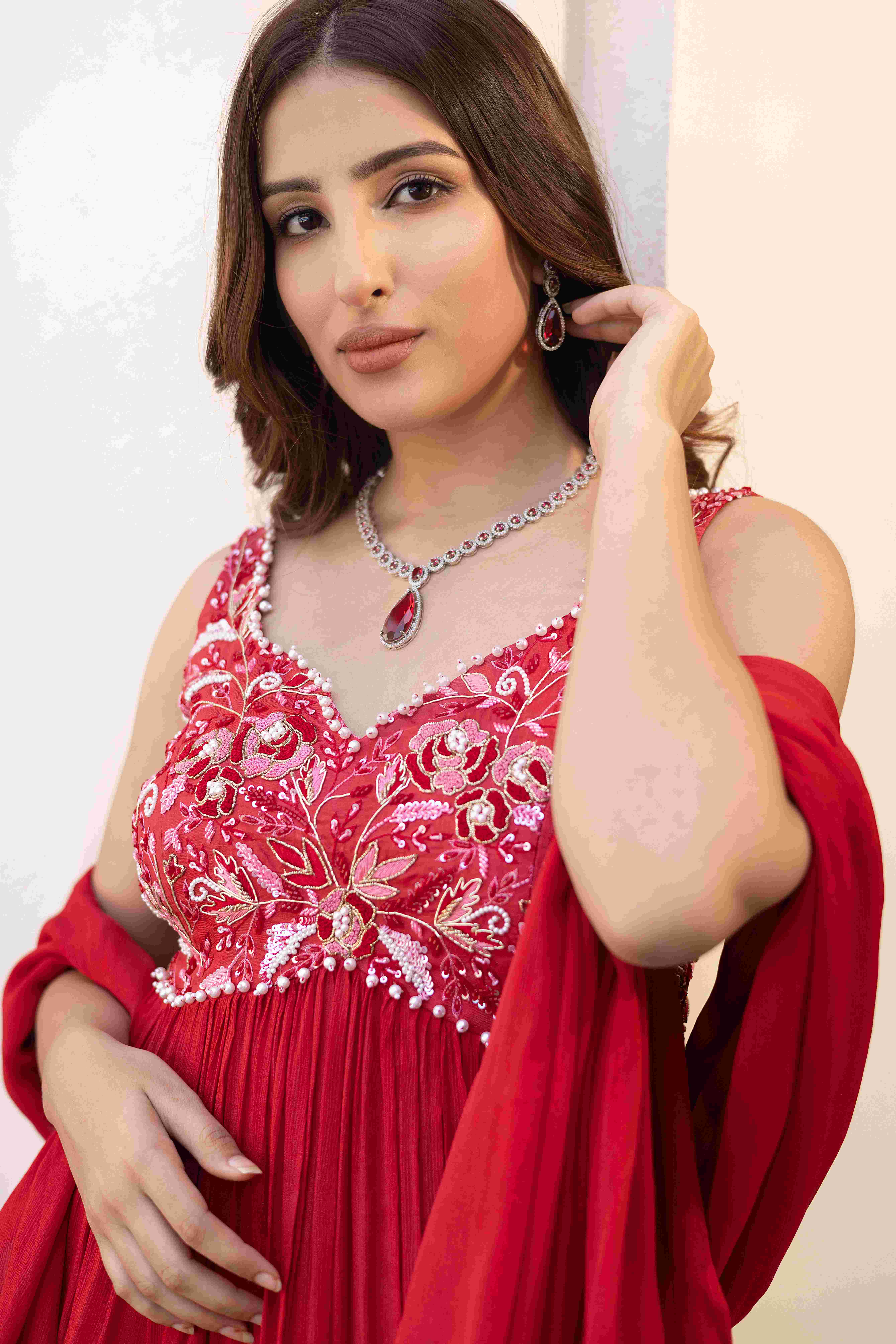A model showcasing Almost A Promise Sharara Set by D And V from D And V's collection