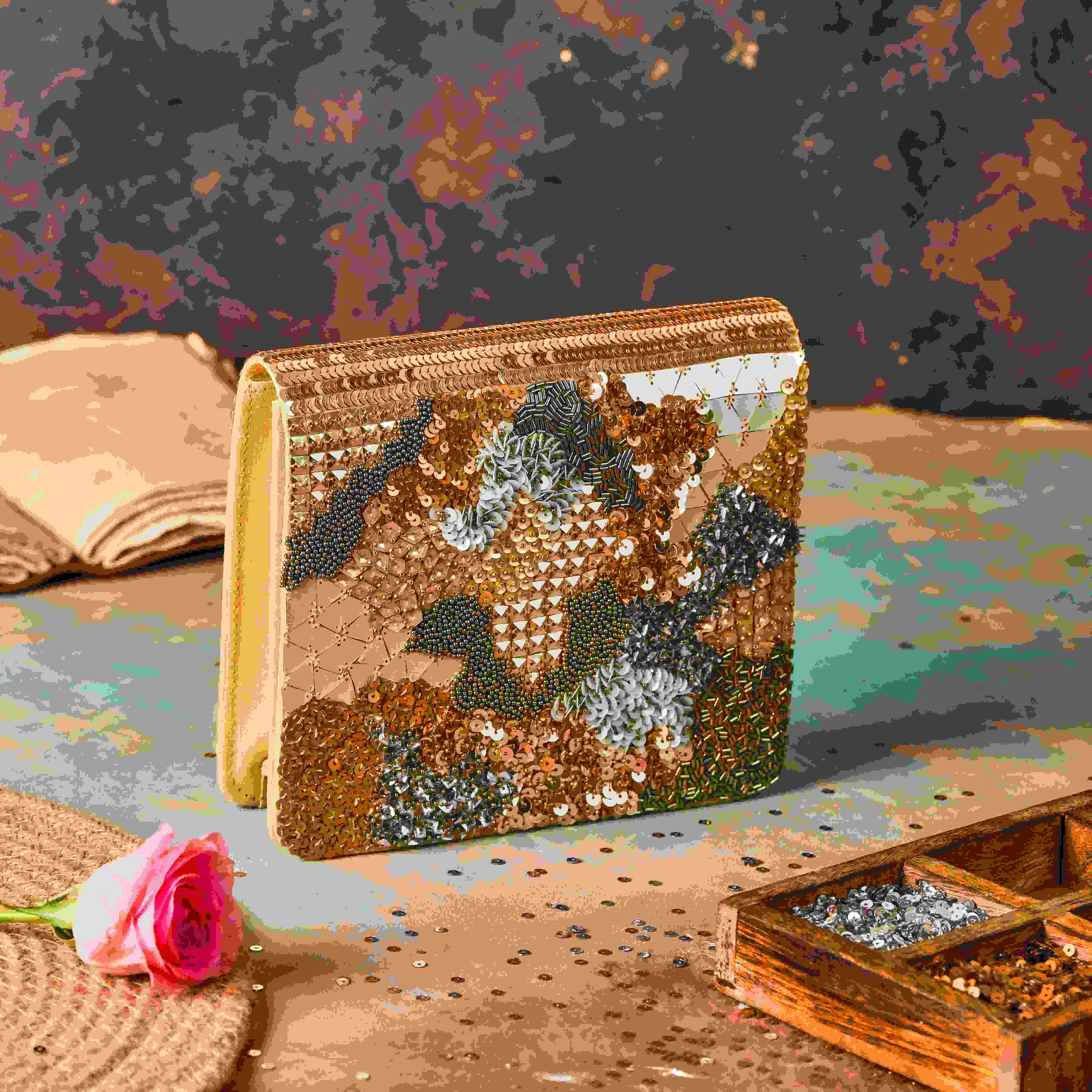 A model showcasing Magnifique Clutch Feature image by The Purple Sack from The Purple Sack's collection