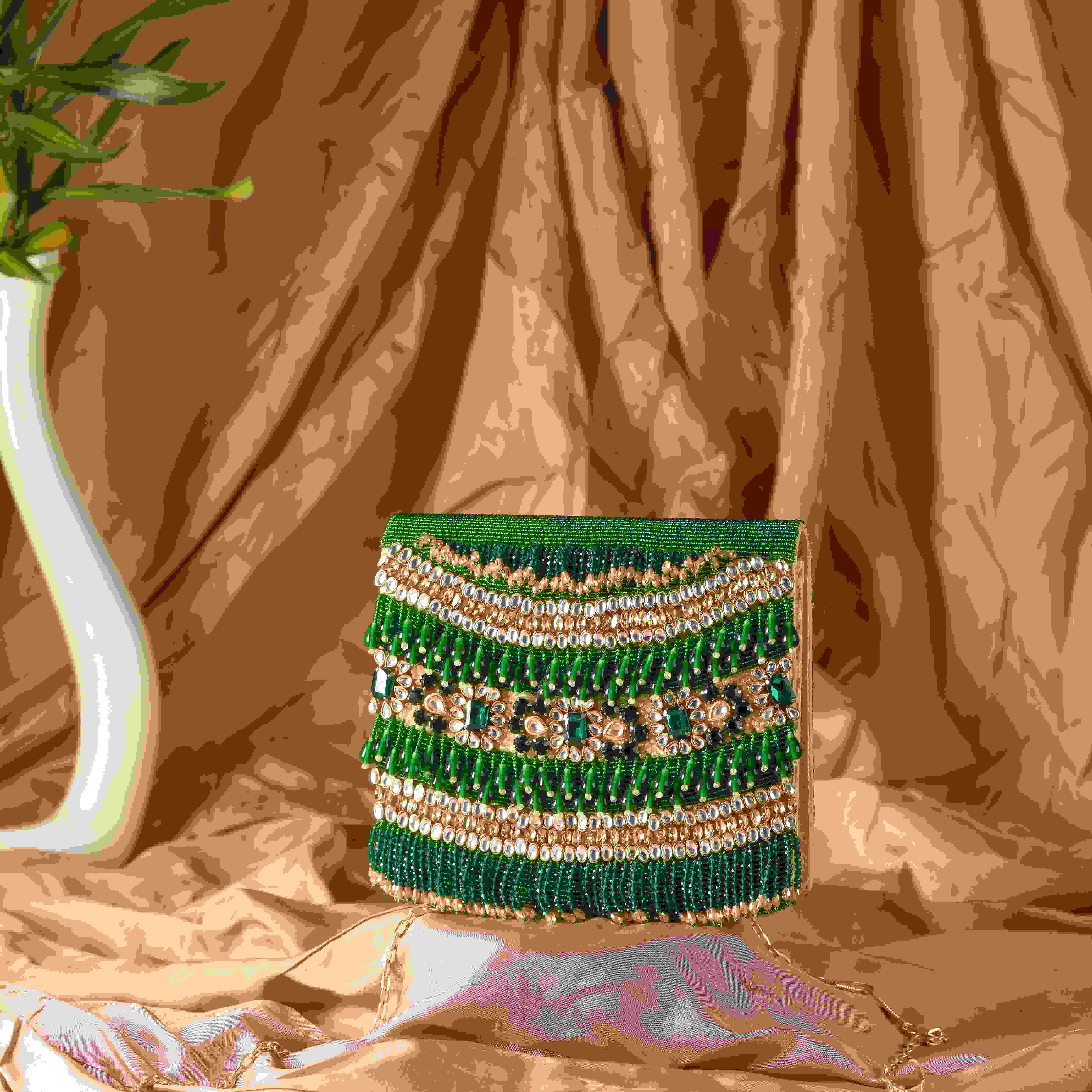 A model showcasing Sukoon Clutch Feature image by The Purple Sack from The Purple Sack's collection