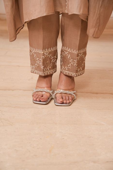 A model showcasing Brown Chikan Coord Set by Myra By Anju Narian from Myra By Anju Narian's collection