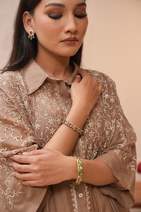 A model showcasing Brown Chikan Coord Set by Myra By Anju Narian from Myra By Anju Narian's collection