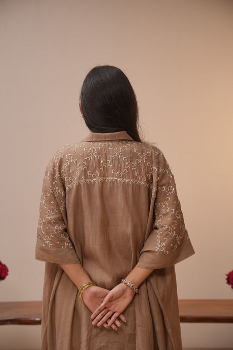 A model showcasing Brown Chikan Coord Set by Myra By Anju Narian from Myra By Anju Narian's collection