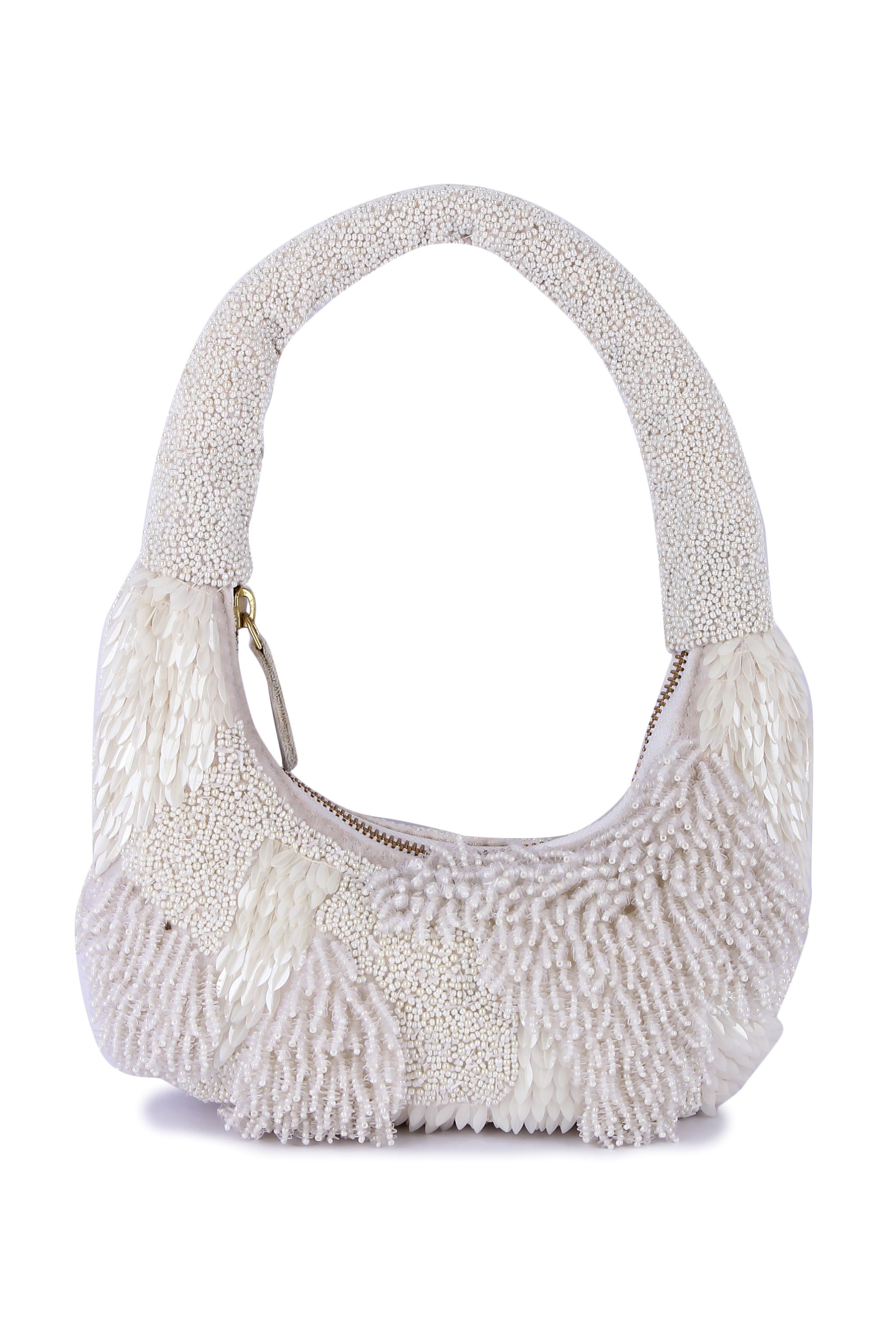 A model showcasing White Indowestern Purse by The Purple Sack from The Purple Sack's collection