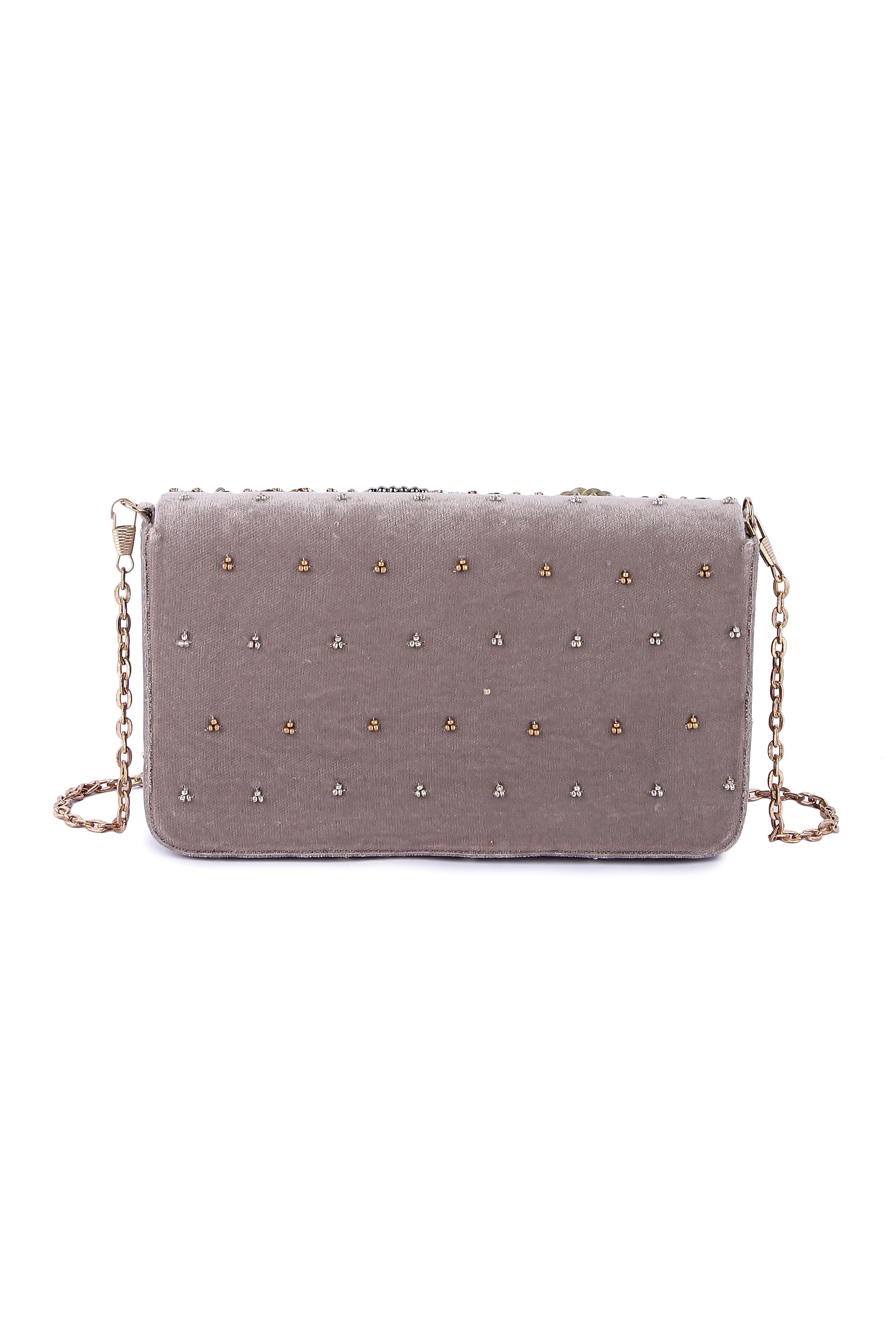 A model showcasing Foolwati Clutch by The Purple Sack from The Purple Sack's collection