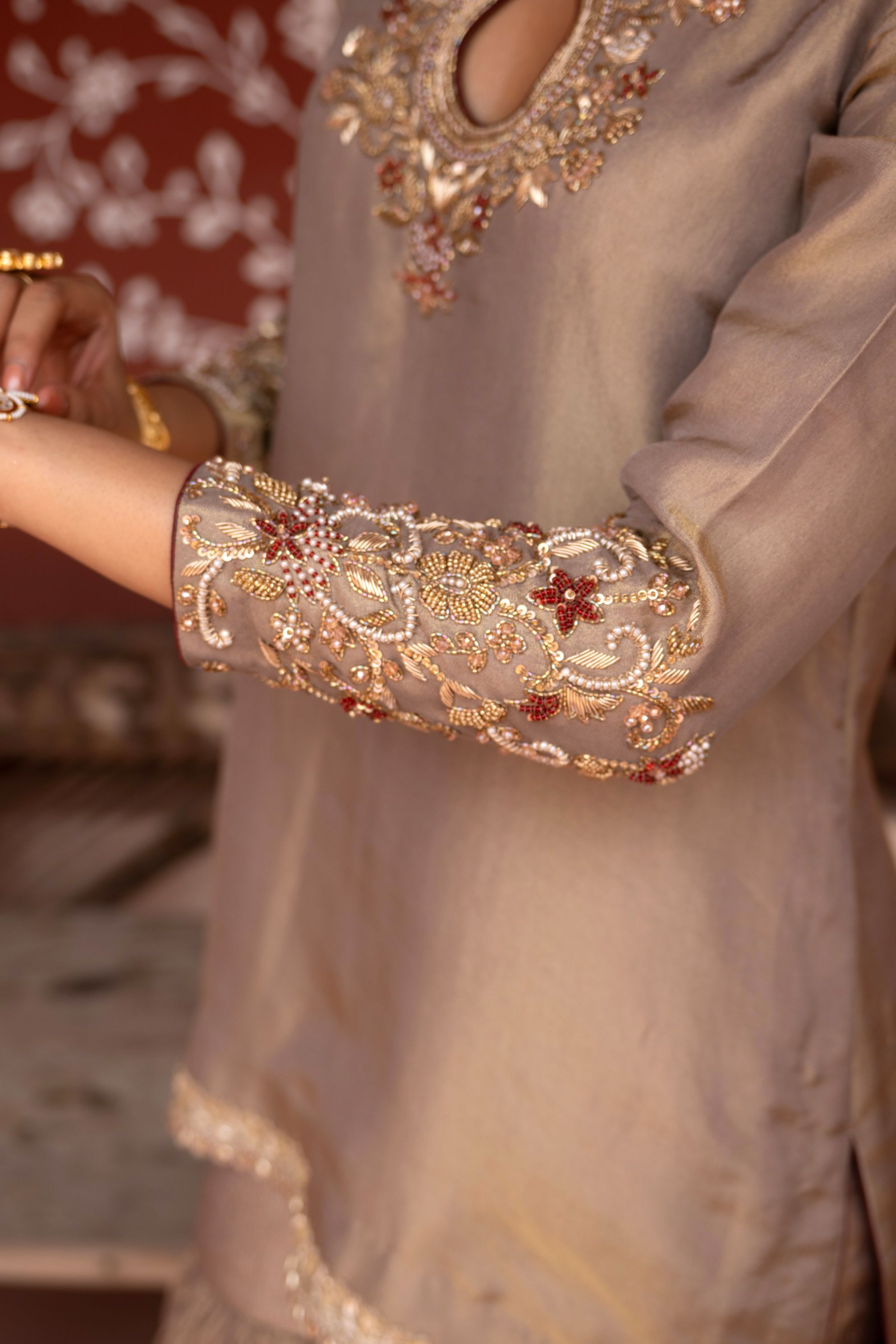 A model showcasing Shahbano Handembroidered Gharara Set by Nikunj from Nikunj's collection