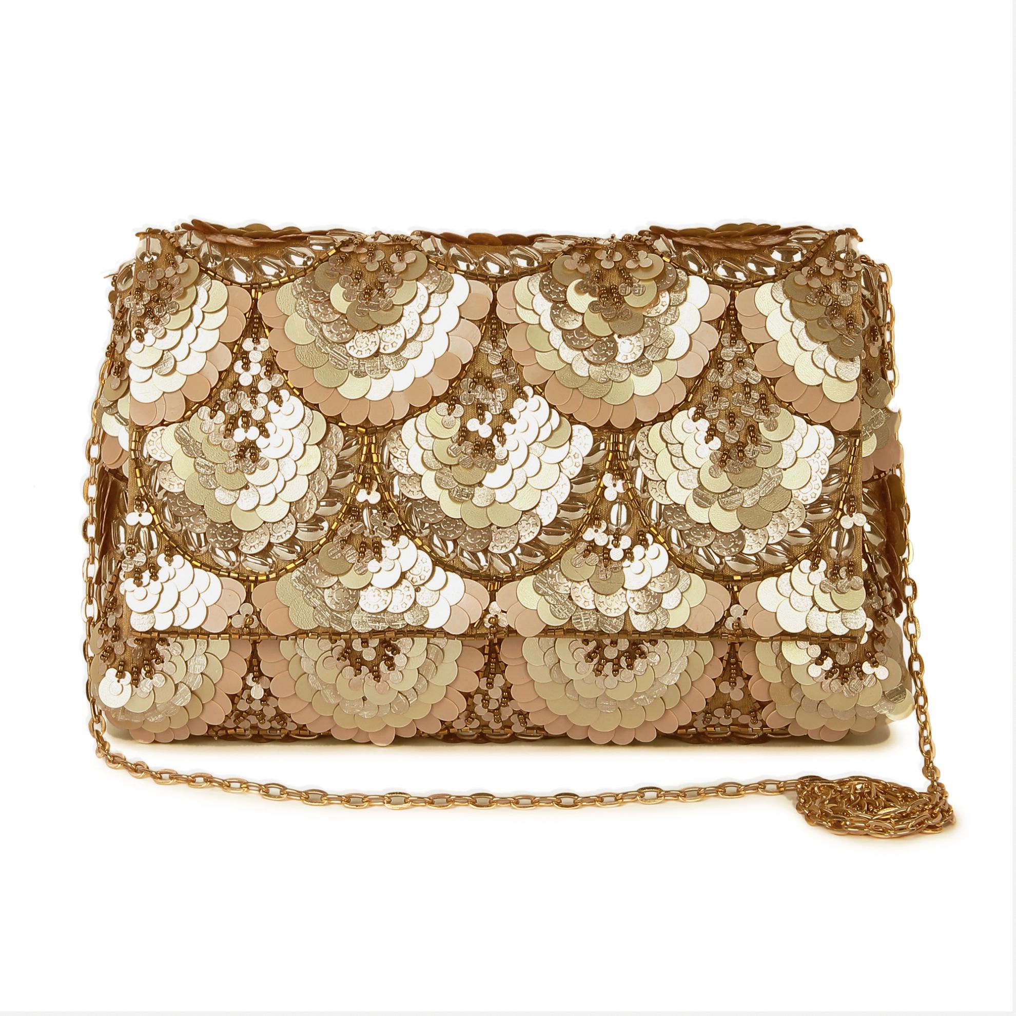 A model showcasing Sequin Sparkle Clutch by The Purple Sack from The Purple Sack's collection
