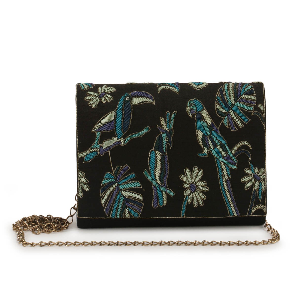 A model showcasing Tota Maina Clutch by The Purple Sack from The Purple Sack's collection