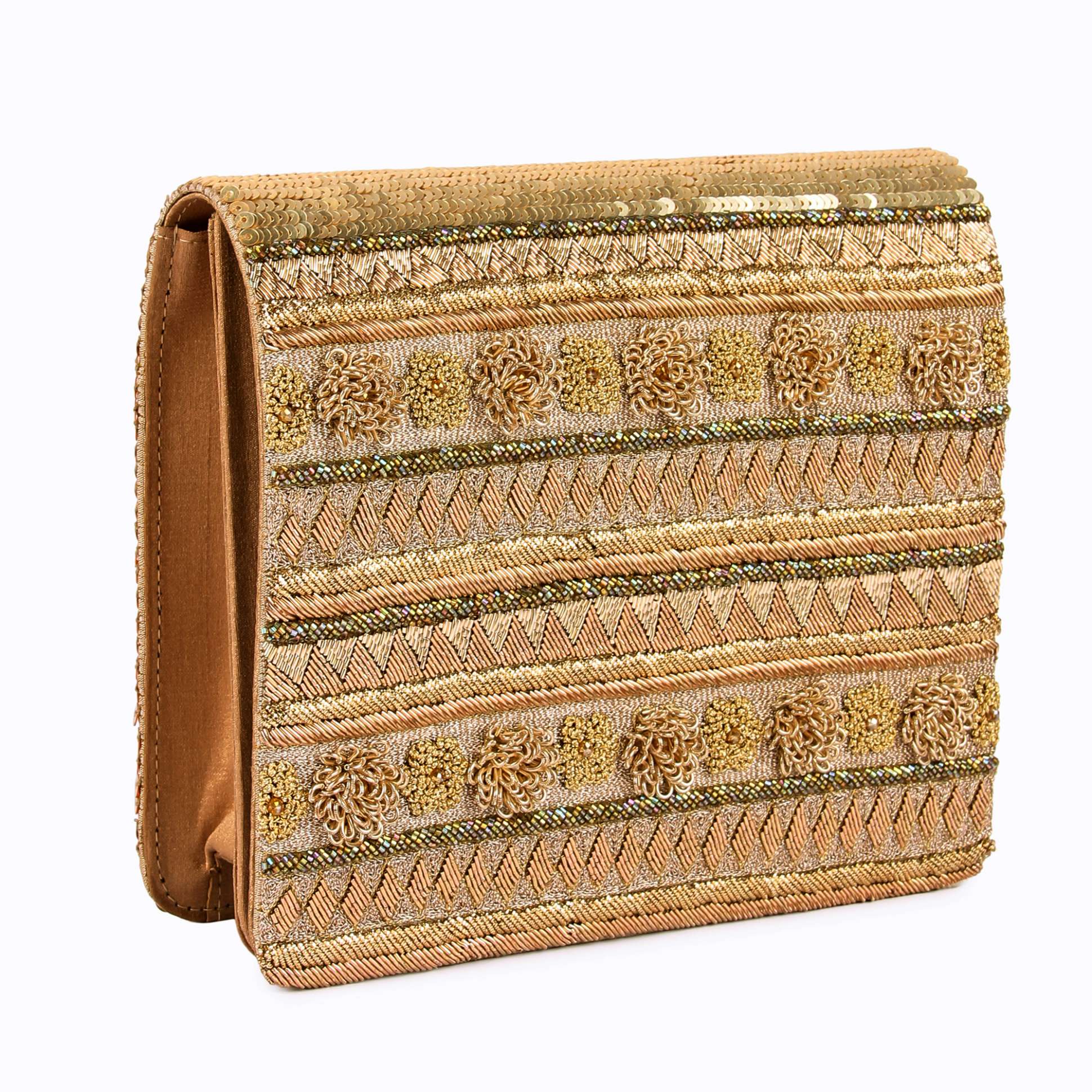 A model showcasing Khwabeeda Clutch by The Purple Sack from The Purple Sack's collection