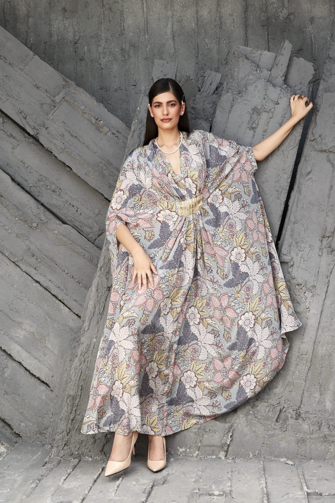 A model showcasing Pearl Grey Kaftan Feature image by Ranian from Ranian's collection