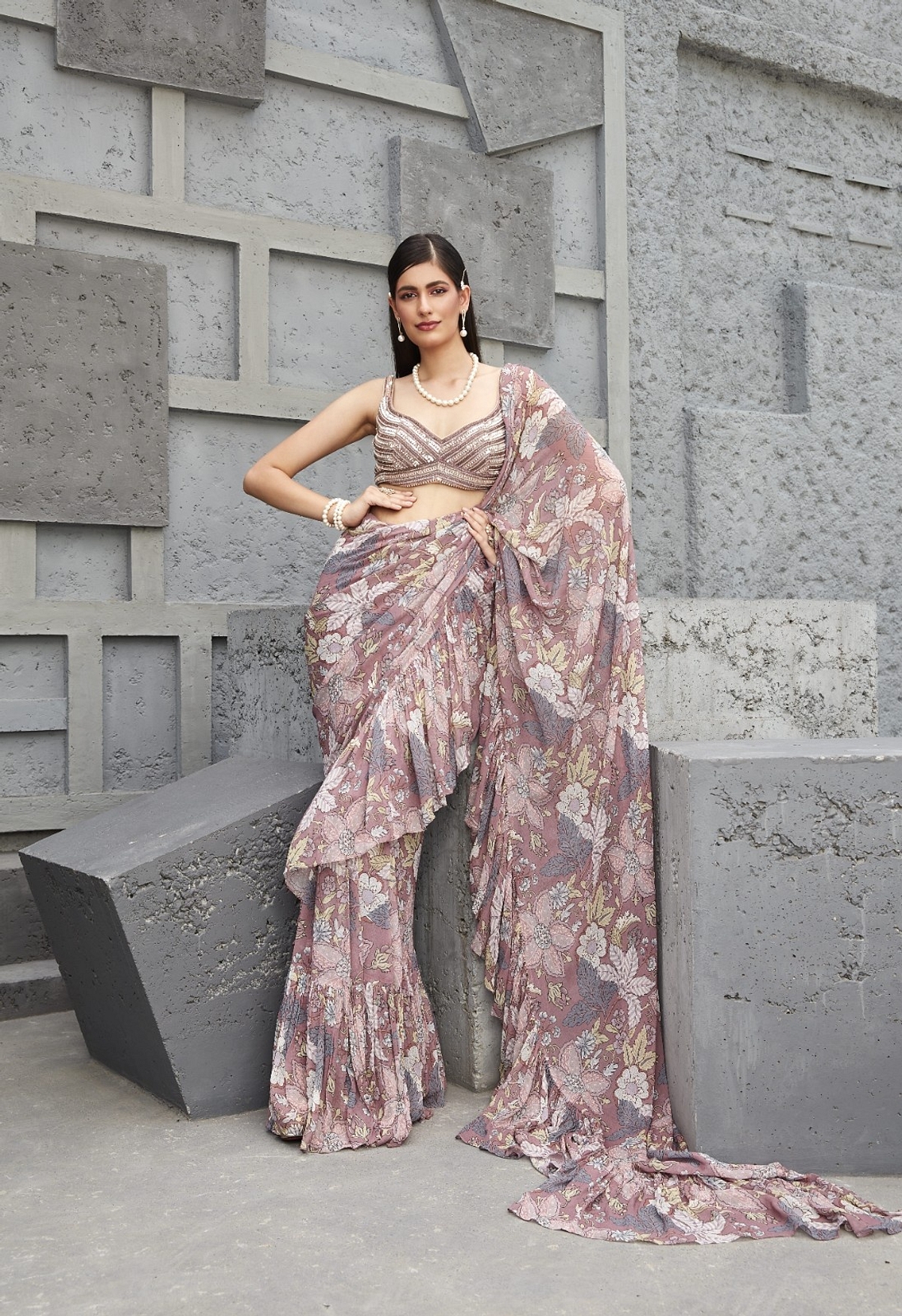 A model showcasing Fluid Drape Saree Feature image by Ranian from Ranian's collection