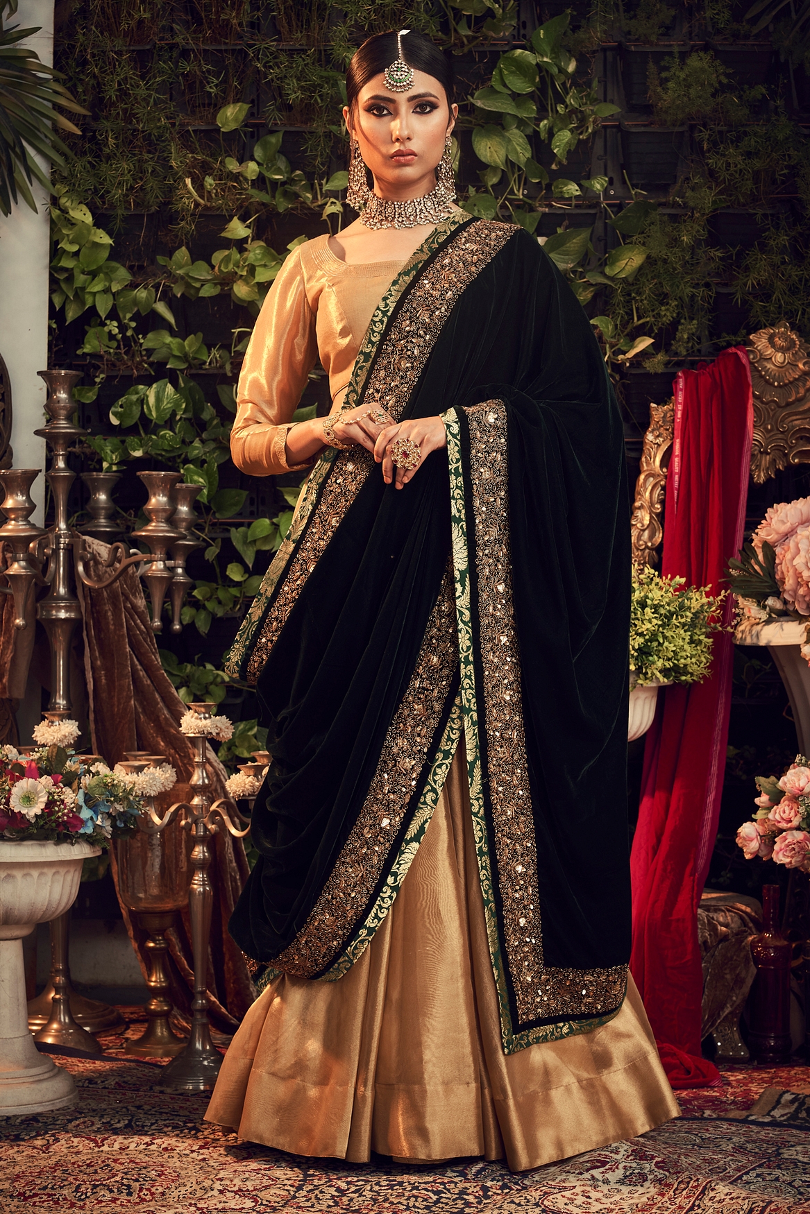 A model showcasing Gold Lehenga Feature image by Ranian from Ranian's collection