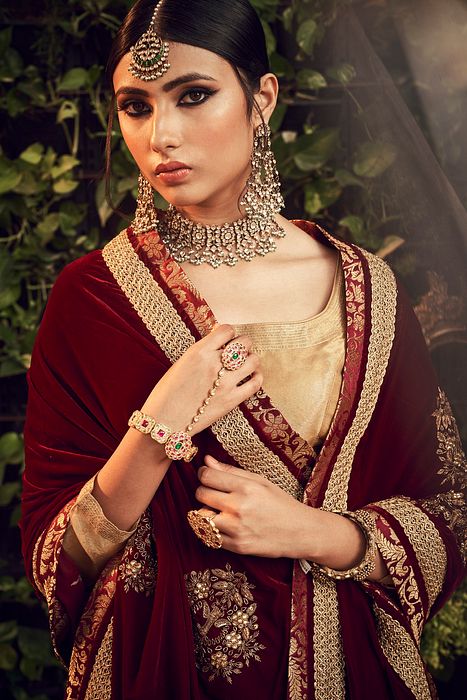 A model showcasing Oxidised Lehenga With Velvet Dupatta by Ranian from Ranian's collection A model showcasing Oxidised Lehenga With Velvet Dupatta by Ranian from Ranian's collection