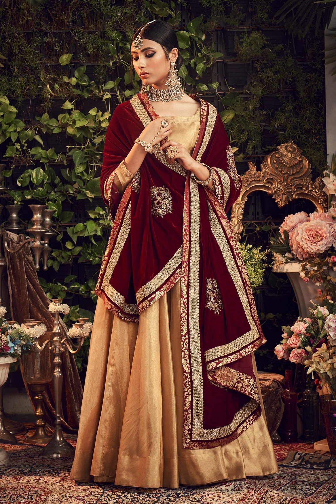 A model showcasing Oxidised Lehenga With Velvet Dupatta Feature image by Ranian from Ranian's collection
