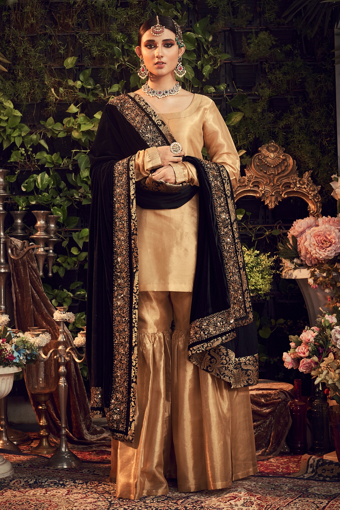 A model showcasing Oxidised Gold Sharara Set Feature image by Ranian from Ranian's collection