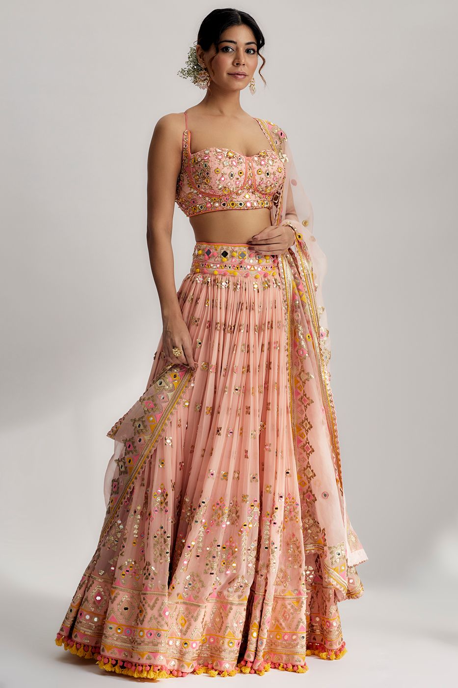 A model showcasing Ruah Gathered Lehenga Set In Pink Feature image by Gopi Vaid from Gopi Vaid's collection