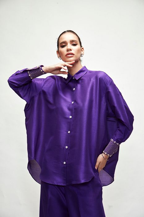 A model showcasing Violet Coord Set by Ranian from Ranian's collection A model showcasing Violet Coord Set by Ranian from Ranian's collection