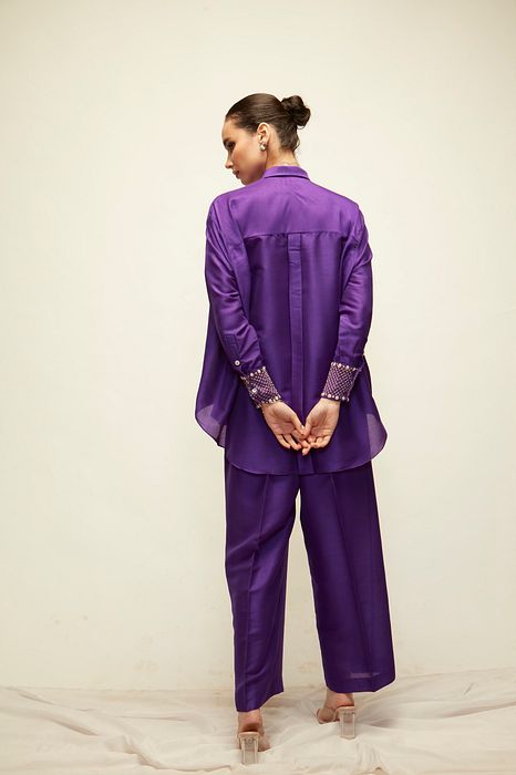 A model showcasing Violet Coord Set by Ranian from Ranian's collection A model showcasing Violet Coord Set by Ranian from Ranian's collection