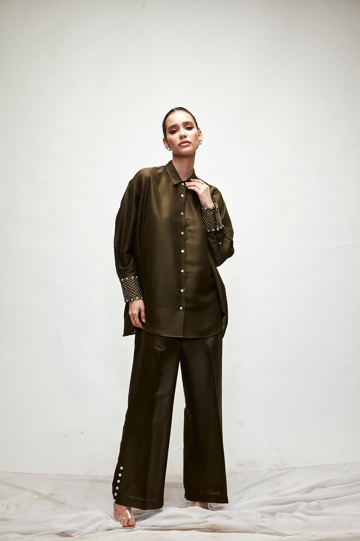 A model showcasing Army Green Coord Set Feature image by Ranian from Ranian's collection