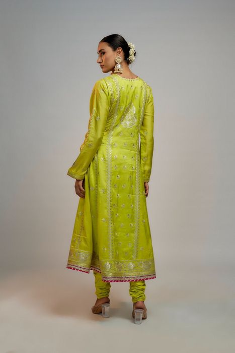 A model showcasing Golconda Aarohi Anarkali Set by Gopi Vaid from Gopi Vaid's collection