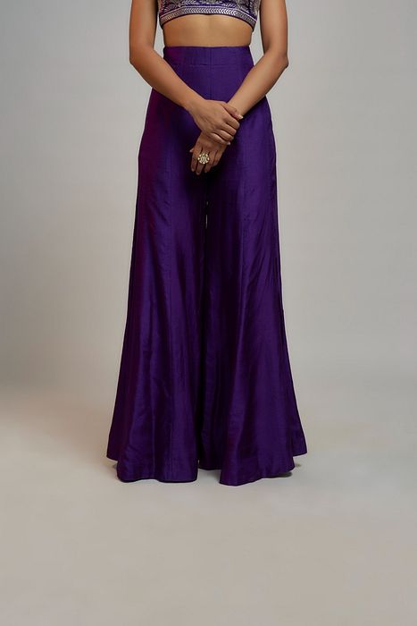 A model showcasing Golconda Purple Sanya Pant Set by Gopi Vaid from Gopi Vaid's collection