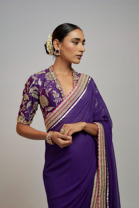 A model showcasing Anaita Shroff In Golconda Myra Saree Set by Gopi Vaid from Gopi Vaid's collection